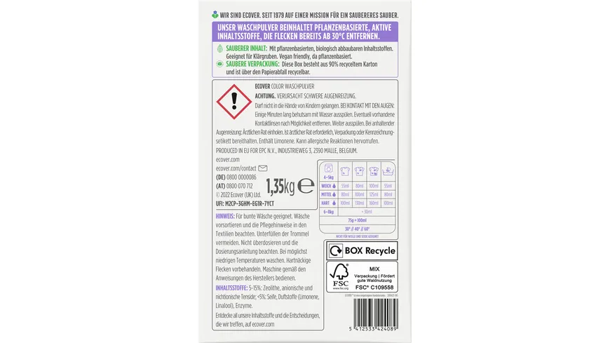 Ecover Waschpulver Color 1.35 kg