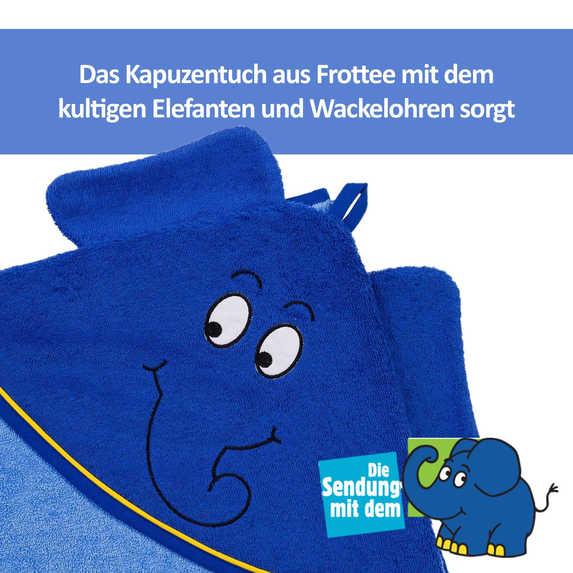Smithy Kapuzenhandtuch Kinderbadetuch Elefant, 100x100 cm, Frottier (1-St)