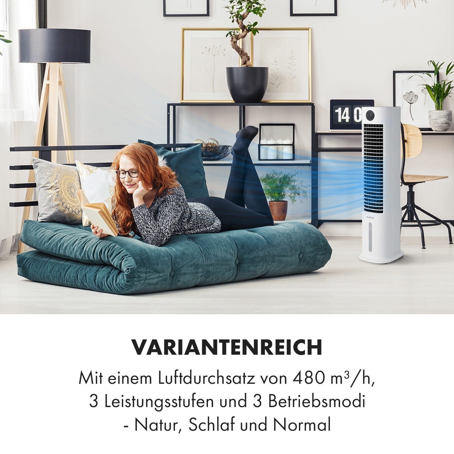 Klarstein Ventilatorkombigerät Skytower Grand Smart Luftkühler, mit Wasserkühlung & Eis mobil Klimagerät ohne Abluftschlauch