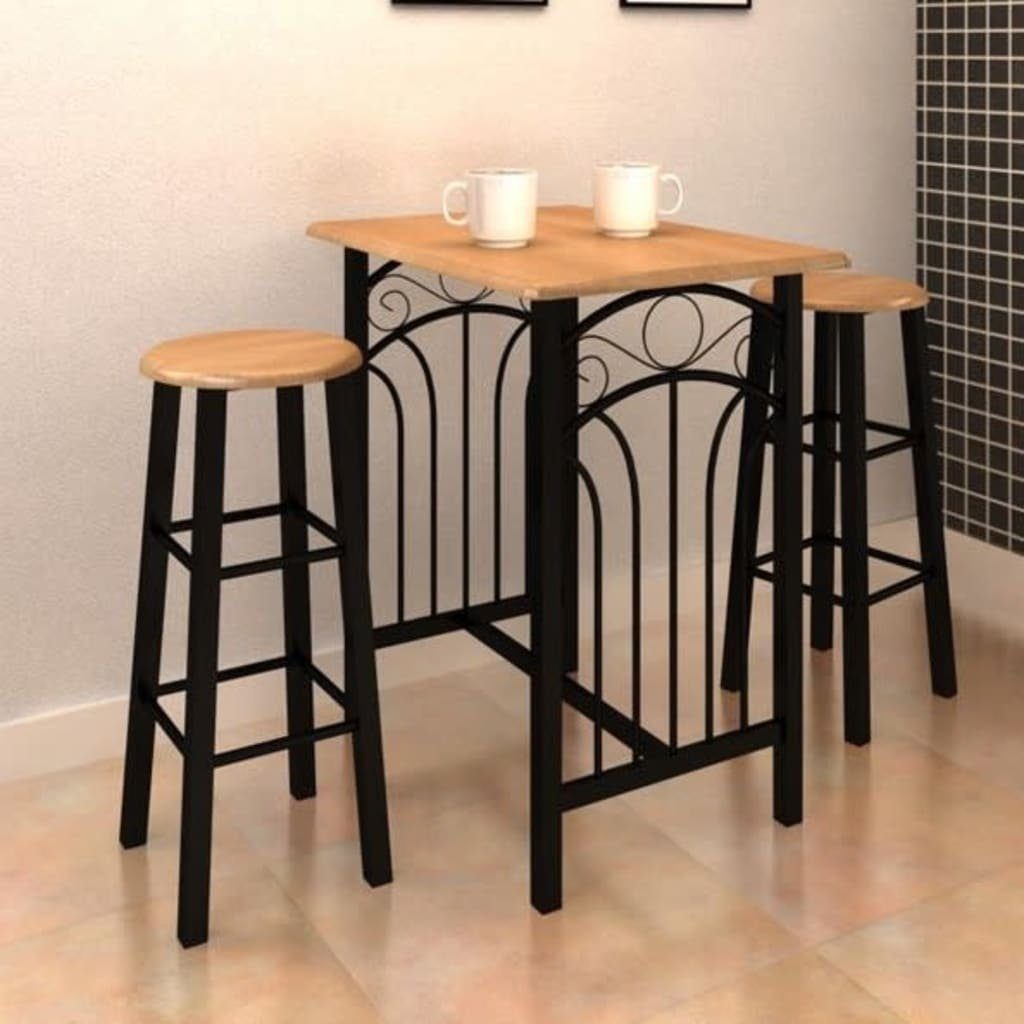 vidaXL Essgruppe Früchstücksbar Hellbraunes Holz Schwarzer Stahl, (3-tlg)