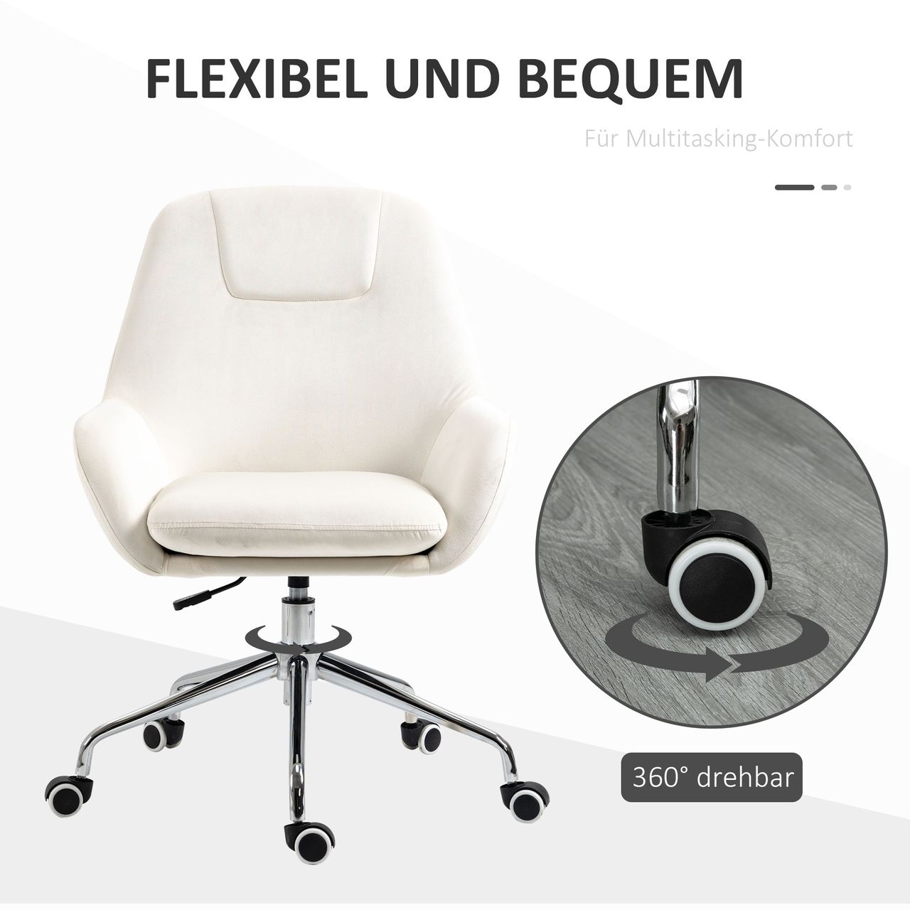 Vinsetto Schreibtischstuhl mit Samt-Optik höhenverstellbarer Arbeitsstuhl Creme