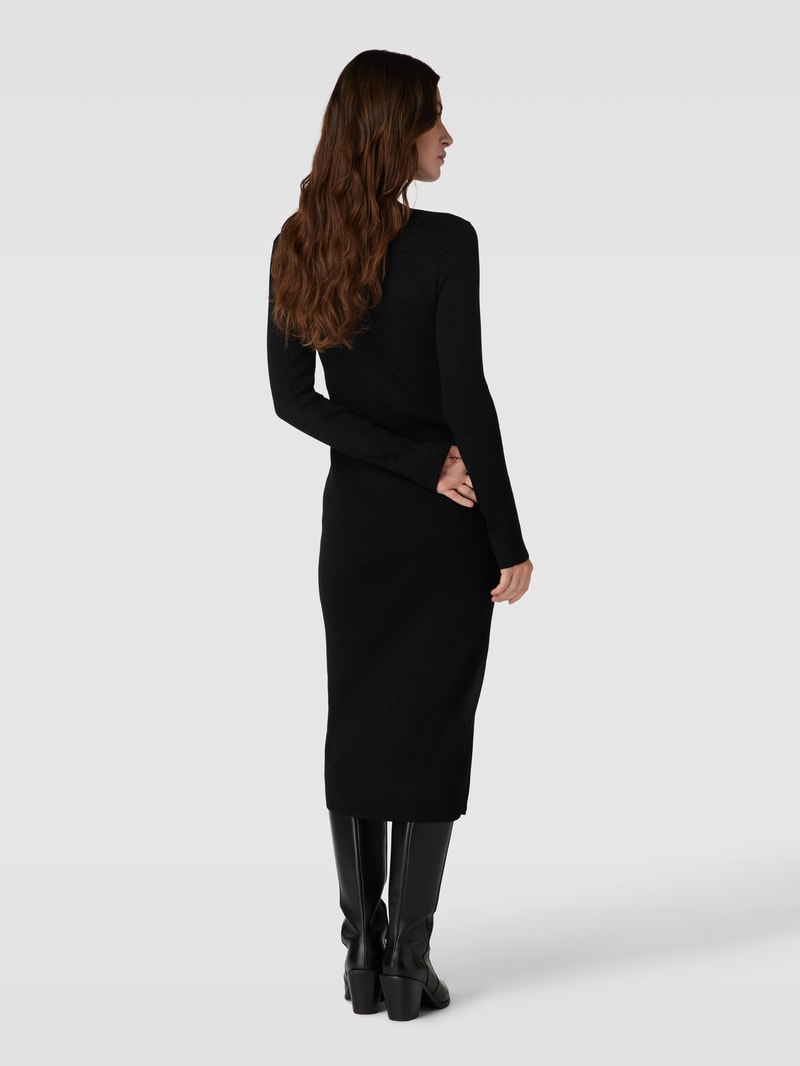 Strickkleid mit V-Ausschnitt Modell 'Facene' in schwarz