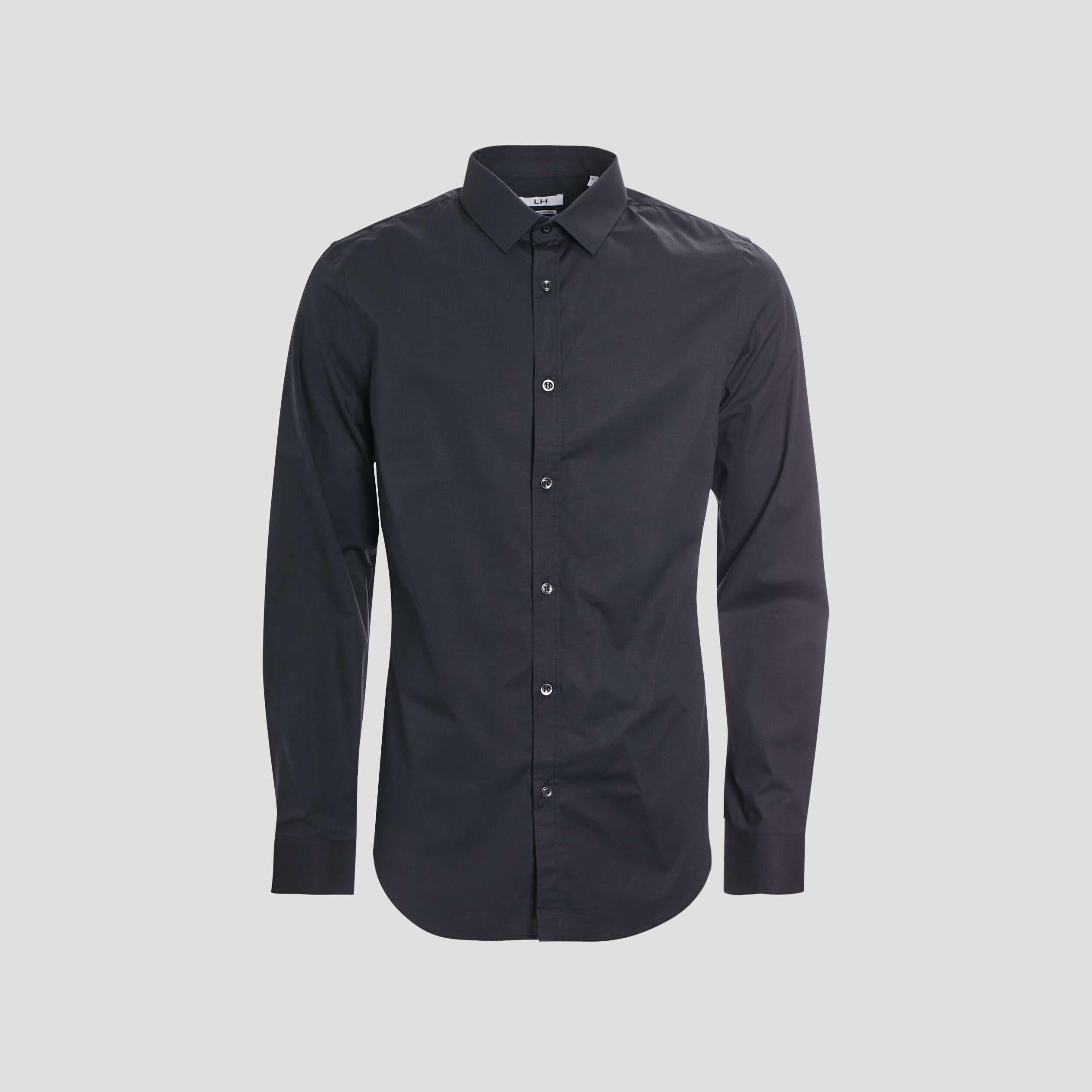 Chemise basique ajustée manches longues noir homme | La Halle