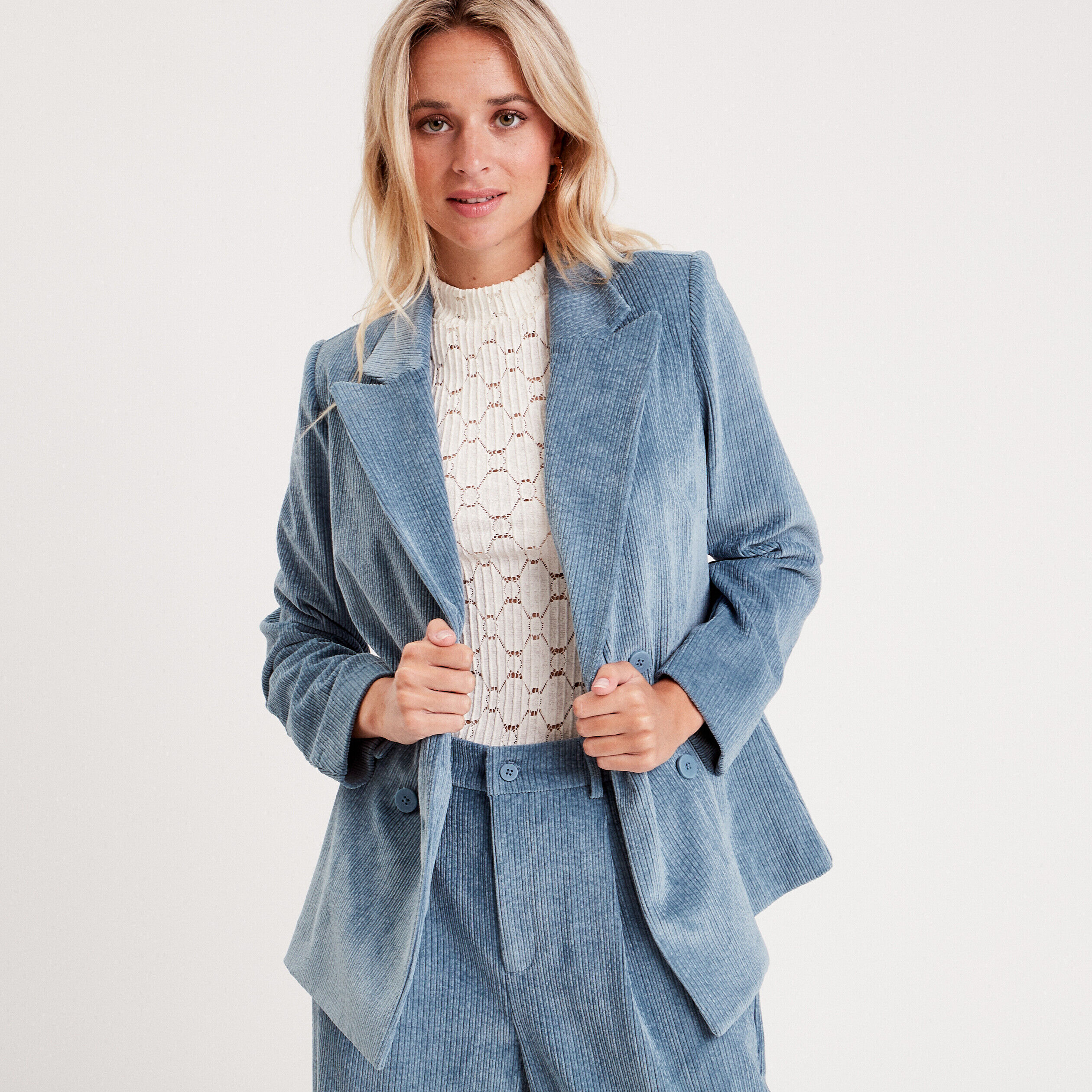 Veste blazer velours côtelé bleu clair femme | Cache Cache