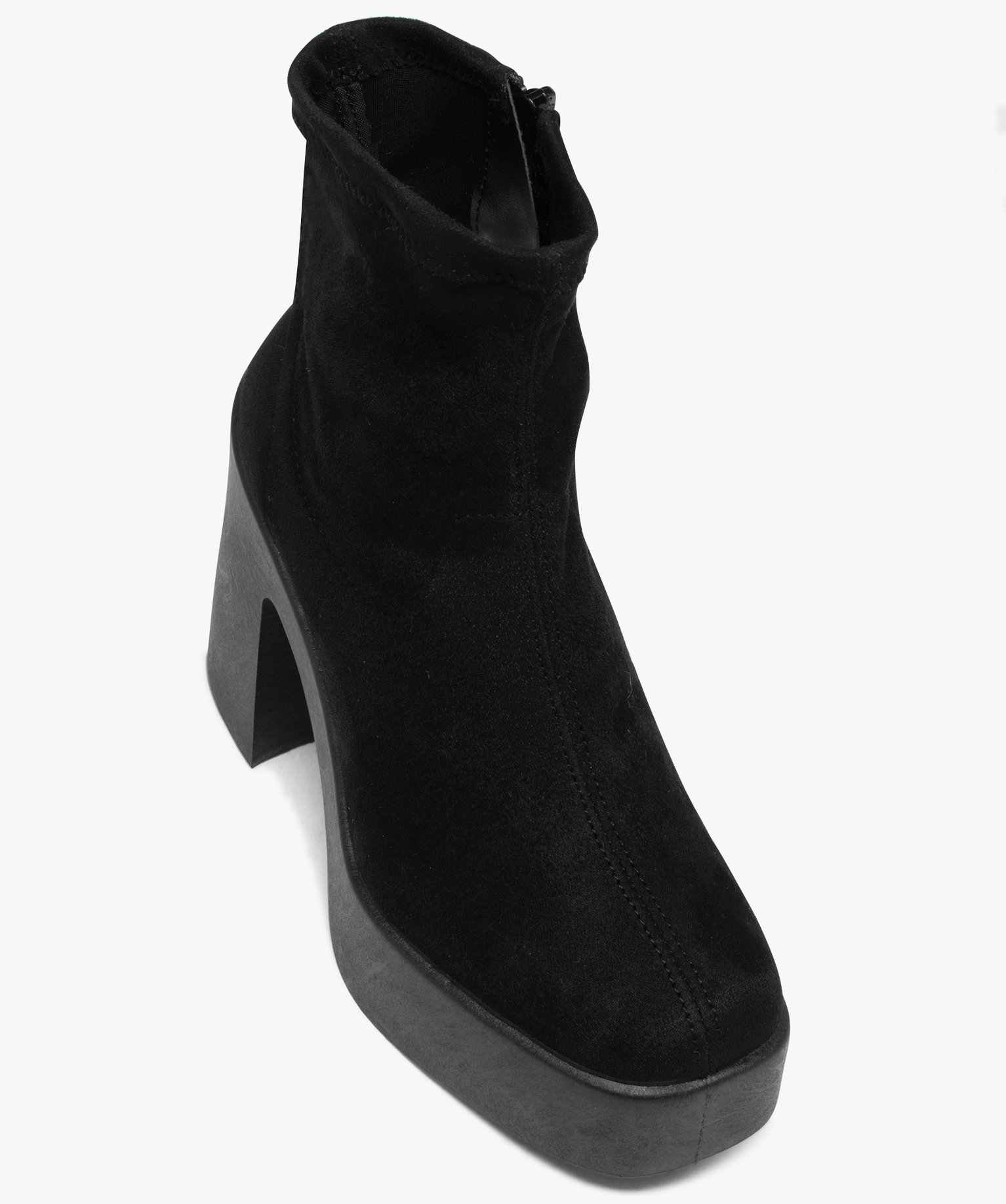 Boots femme à talon plateforme et bout carré dessus uni en... noir | GEMO