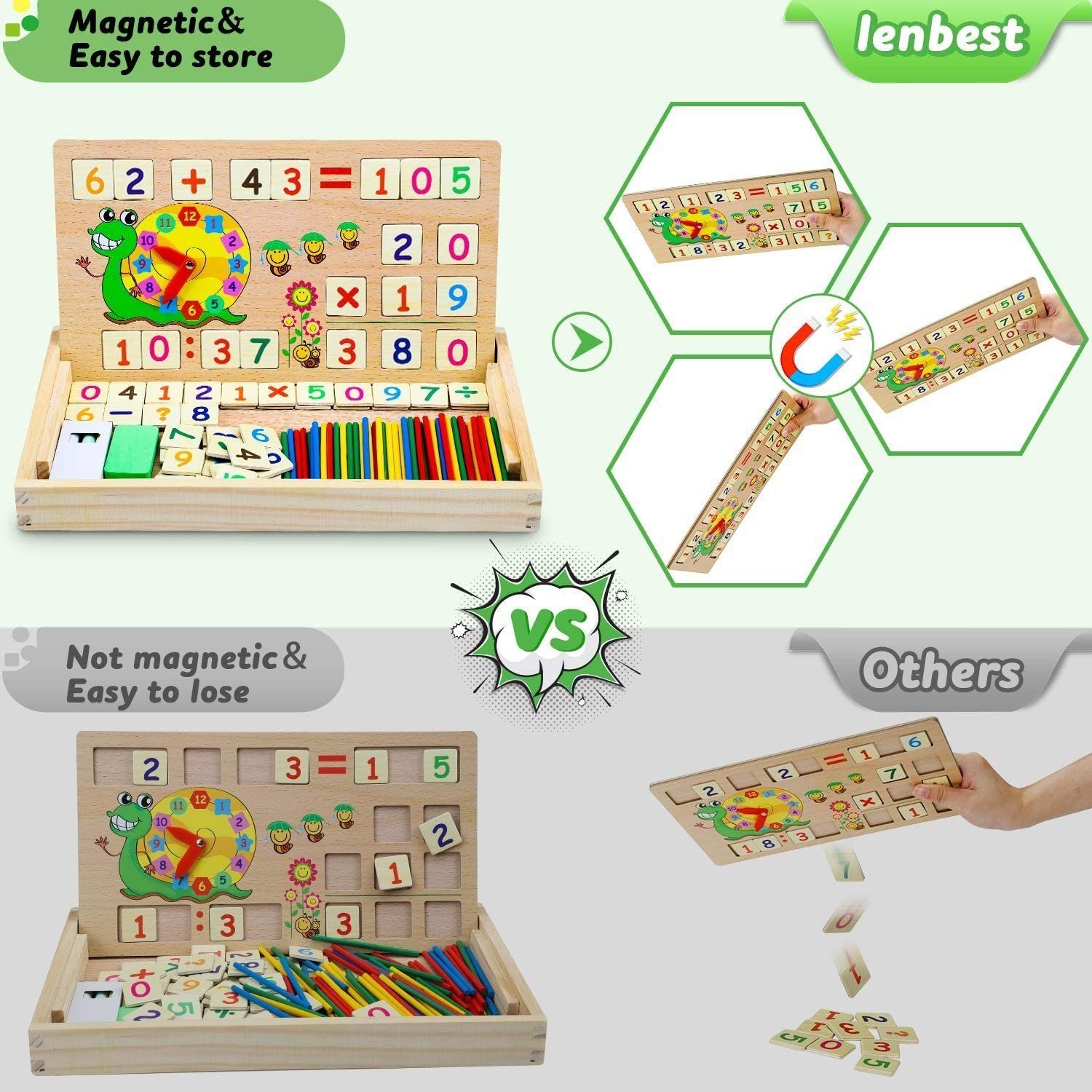 LENBEST Lernspielzeug Mathe Montessori Spielzeug Spiele mit Zählstäbchen Einmaleins (Lernspiele Kinderspiele Holzspielzeug), Jungen Mädchen - Geschenke