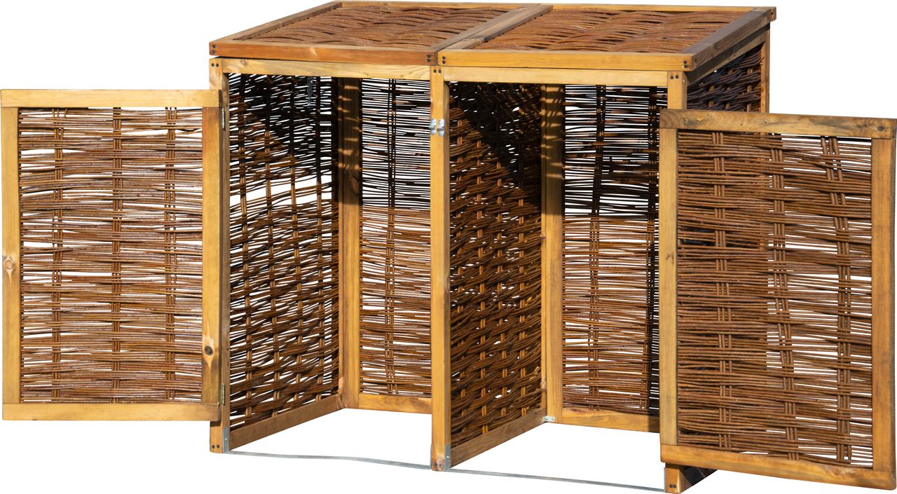 dobar Wetterfeste Doppel-Mülltonnen-Box aus Holz 120L
