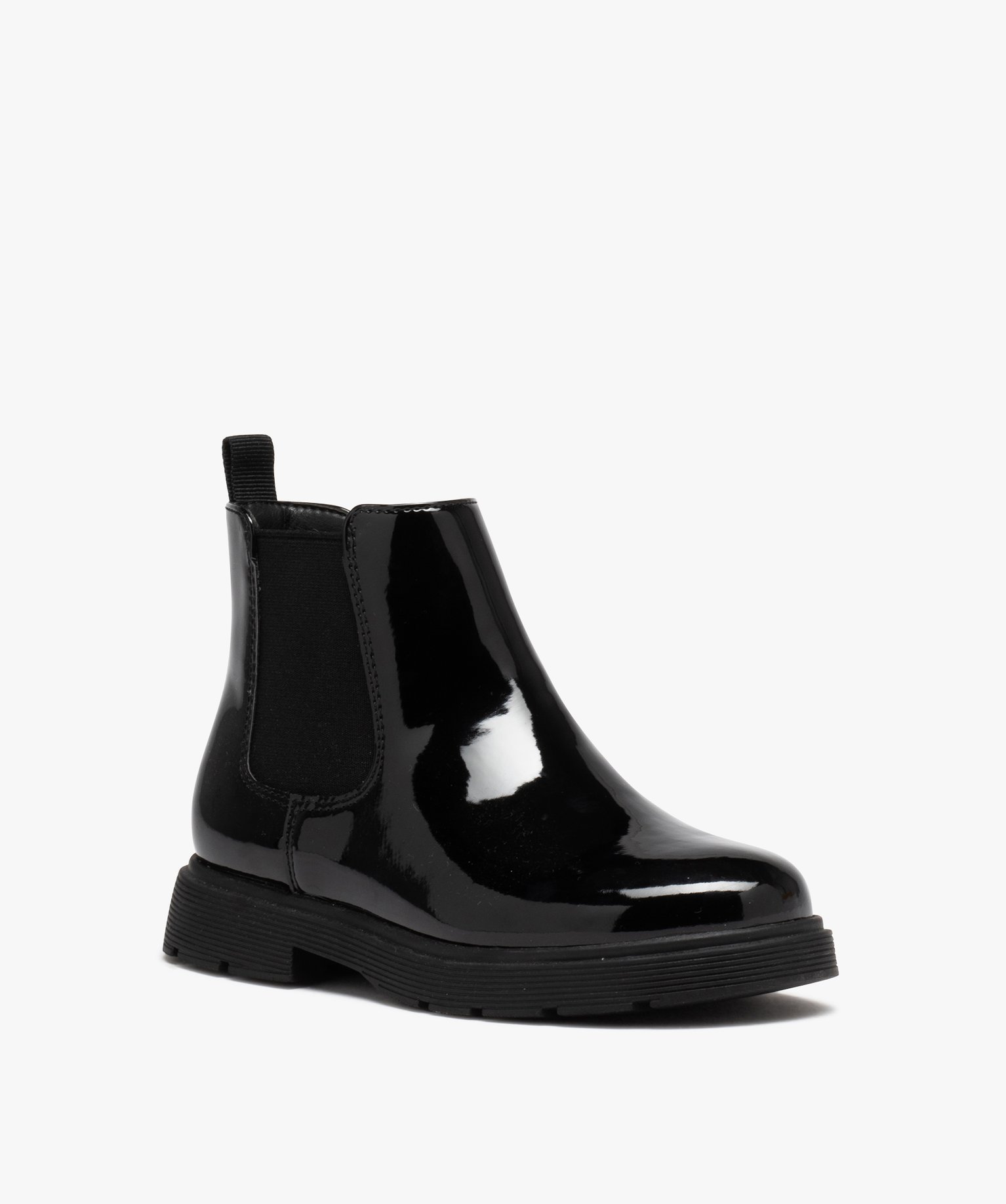 Boots fille unies dessus vernis à semelle crantée noir | GEMO
