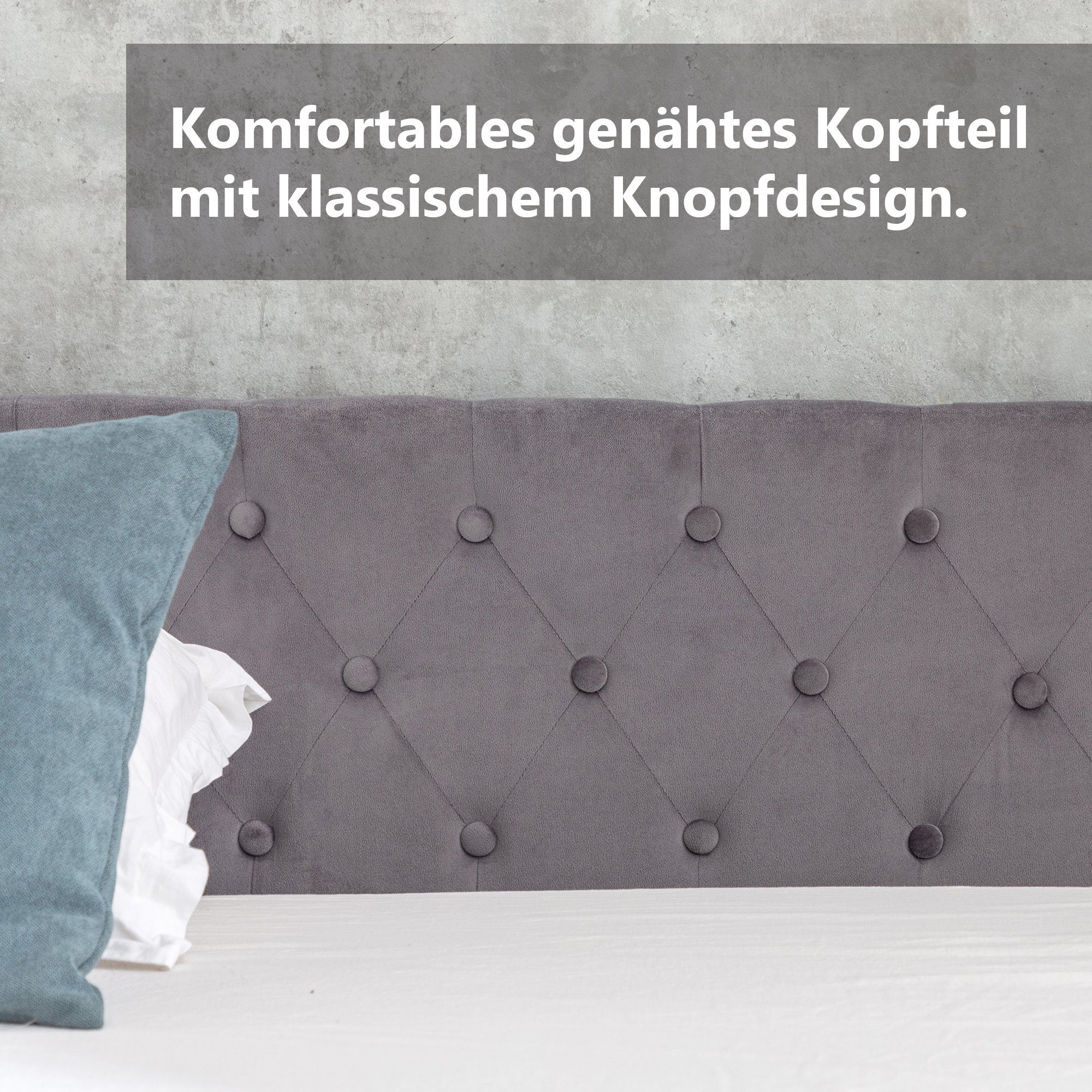 Ulife Polsterbett Grau Stauraumbett Samt-Stoff Funktionsbett Doppelbett mit Bettkasten, mit Bettkasten Samt-Stoff, 180 × 200cm