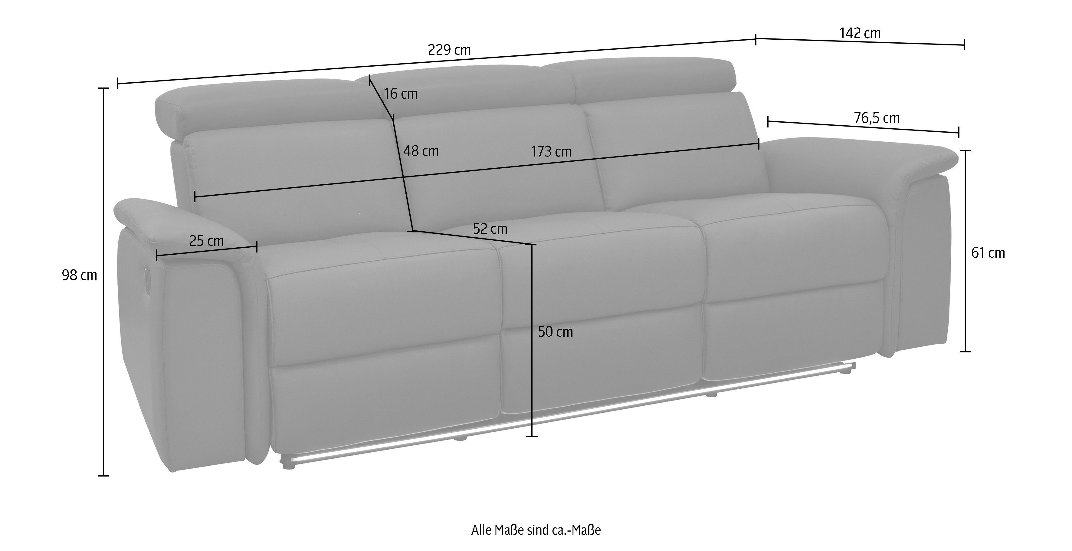 Places of Style 3-Sitzer Pareli, mit 2x Relaxfunktion, Kopfteilverstellung, dimmbare LED Beleuchtung