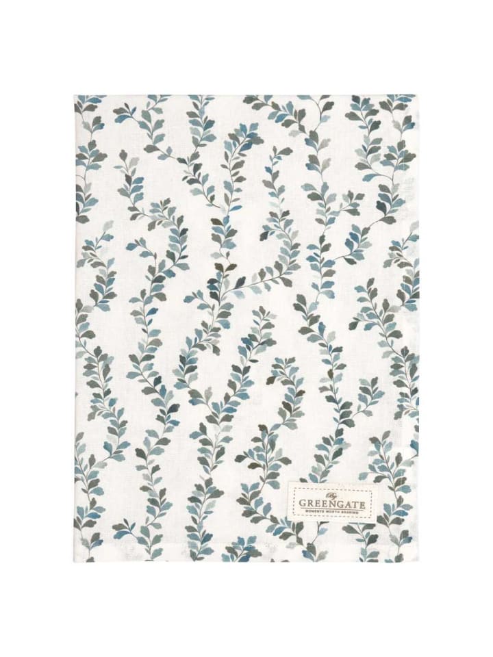 Greengate Geschirrtuch JOLINA Weiß mit Blumen In Olivgrün und Blau günstig kaufen onesize