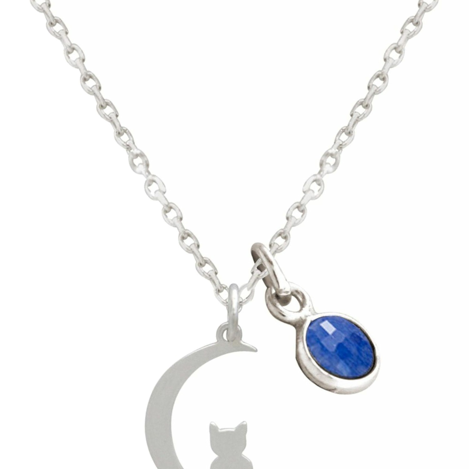 Halskette mit Anhänger 'KATZE Cat on the Moon Saphir'