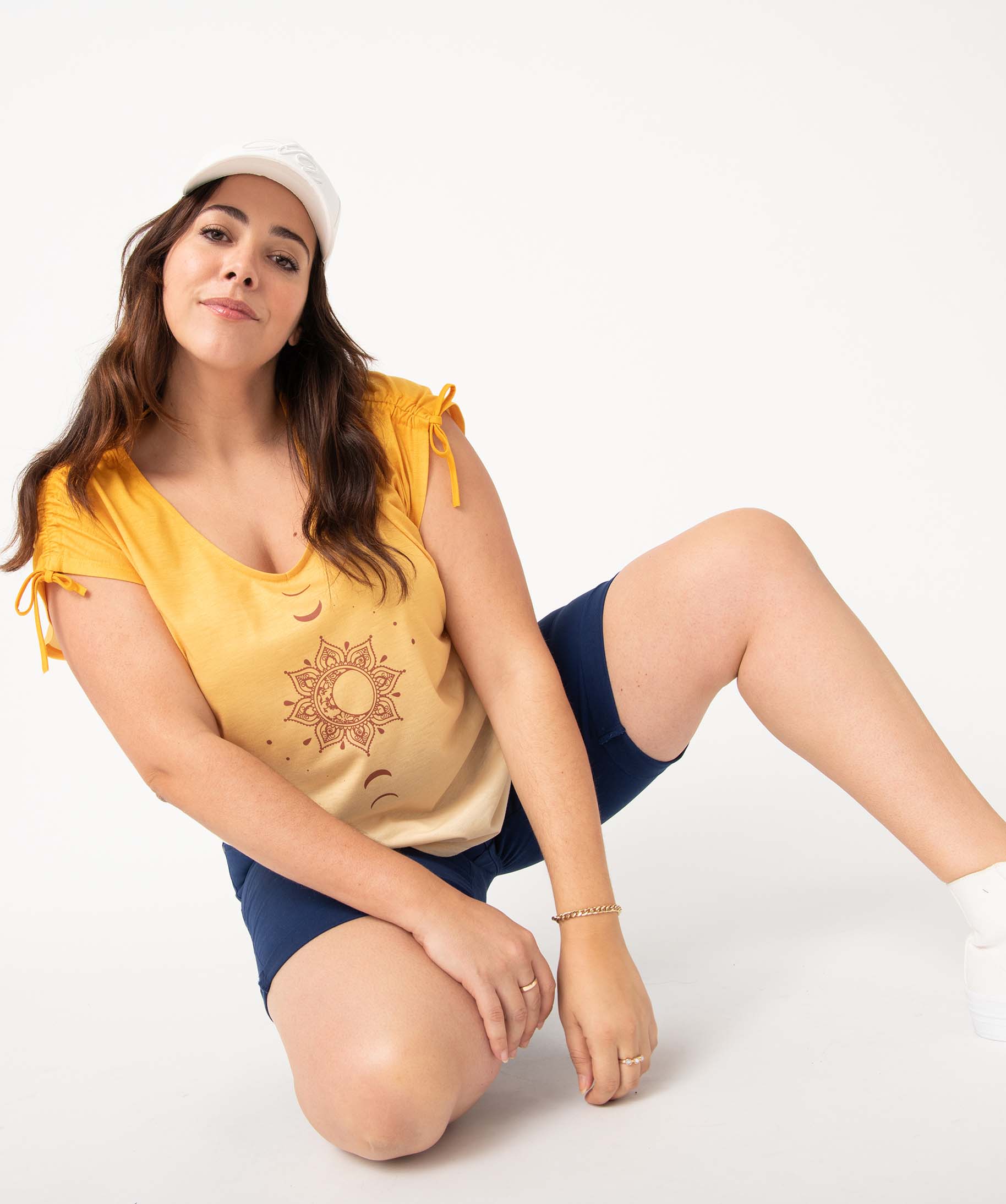 Bermuda femme grande taille à revers en coton stretch bleu | GEMO