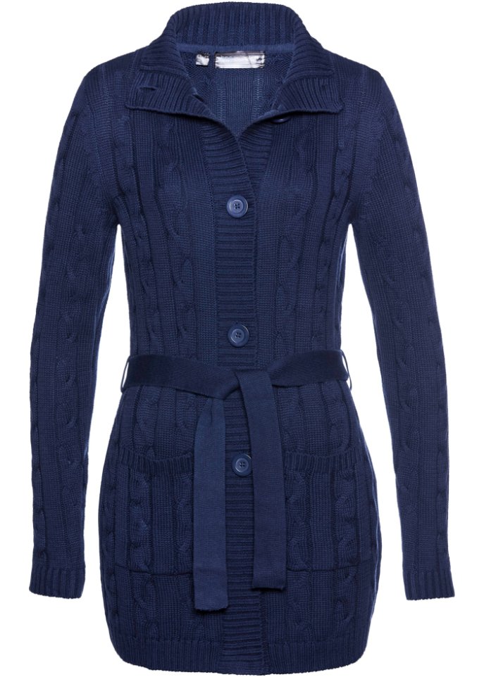 Longstrickjacke mit Zopfmuster