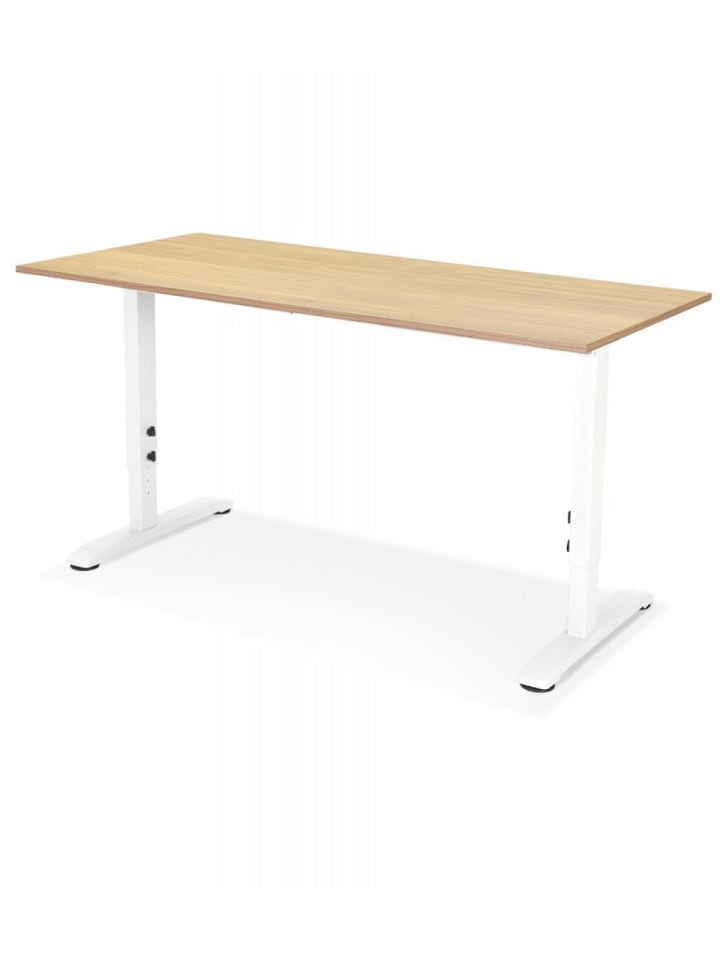 KADIMA DESIGN Höhenverstellbarer Schreibtisch aus Holz mit Metallgestell in Beige-Weiß günstig kaufen