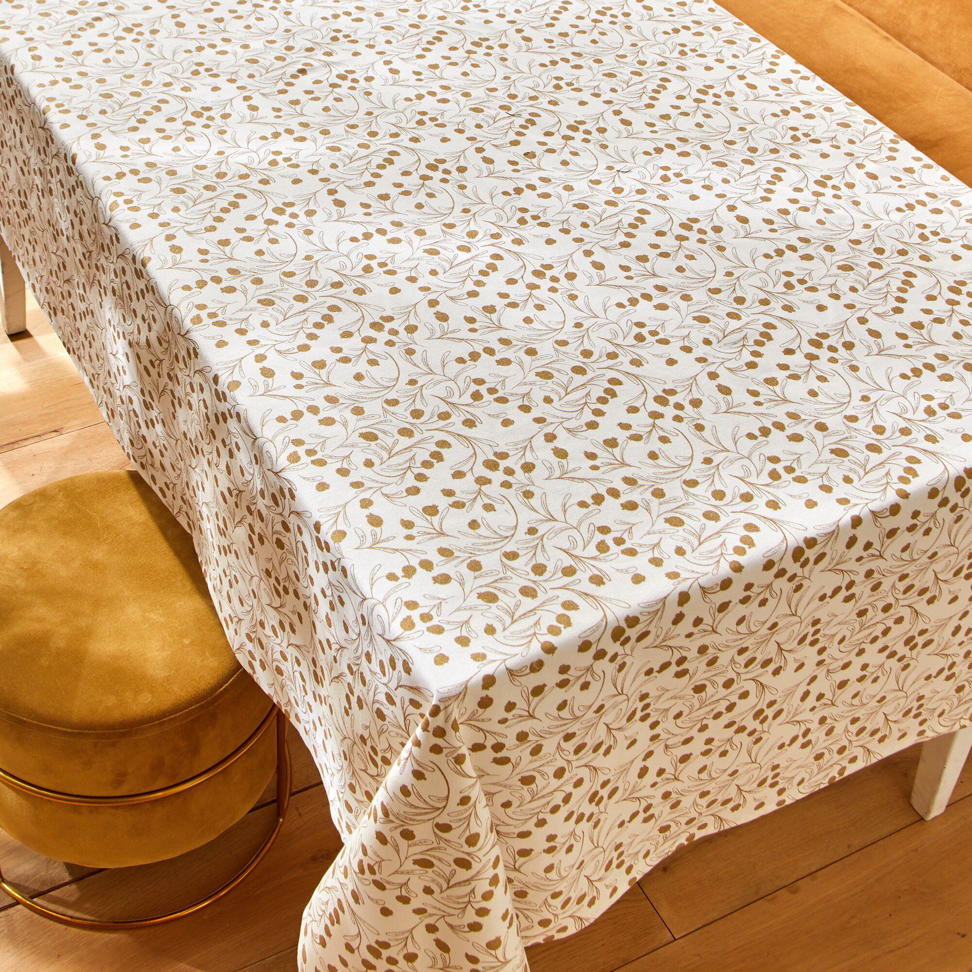 Nappe imprimée petites feuilles coloris doré