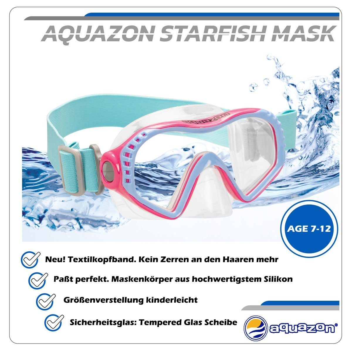 AQUAZON Taucherbrille STARFISH, Schnorchelbrille für Kinder 7-12 Jahre