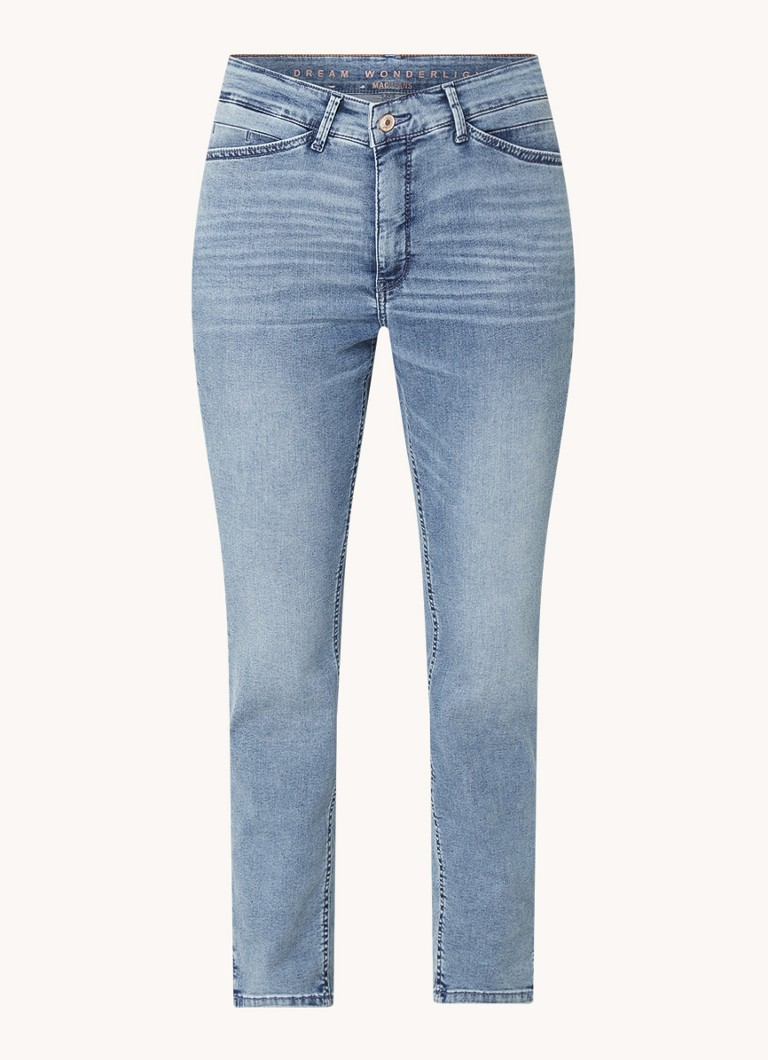 Blugi MAC Jeans Dream Summer Skinny cu talie înaltă și mânecă scurtă, decolorare medie
