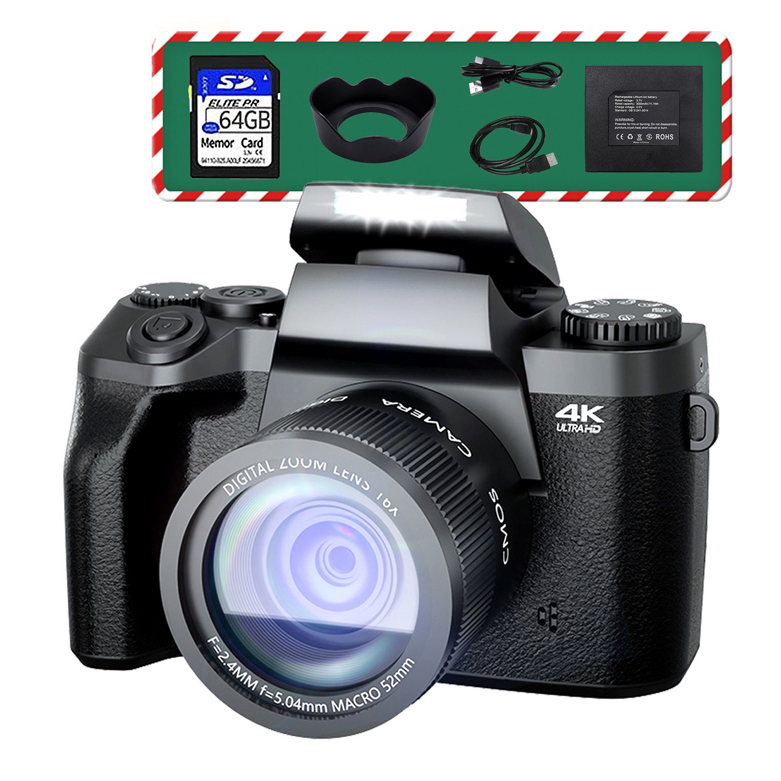 OKA Digitalkamera, 64 Megapixel Dual-Kamera, Kompaktkamera (64 MP, WLAN (Wi-Fi), inkl. 4K Ultra HD Digitalkamera mit drahtloser Fernbedienung, 18x Zoom 4,4-Zoll großen Bildschirm Kompaktkamera für Anfänger)