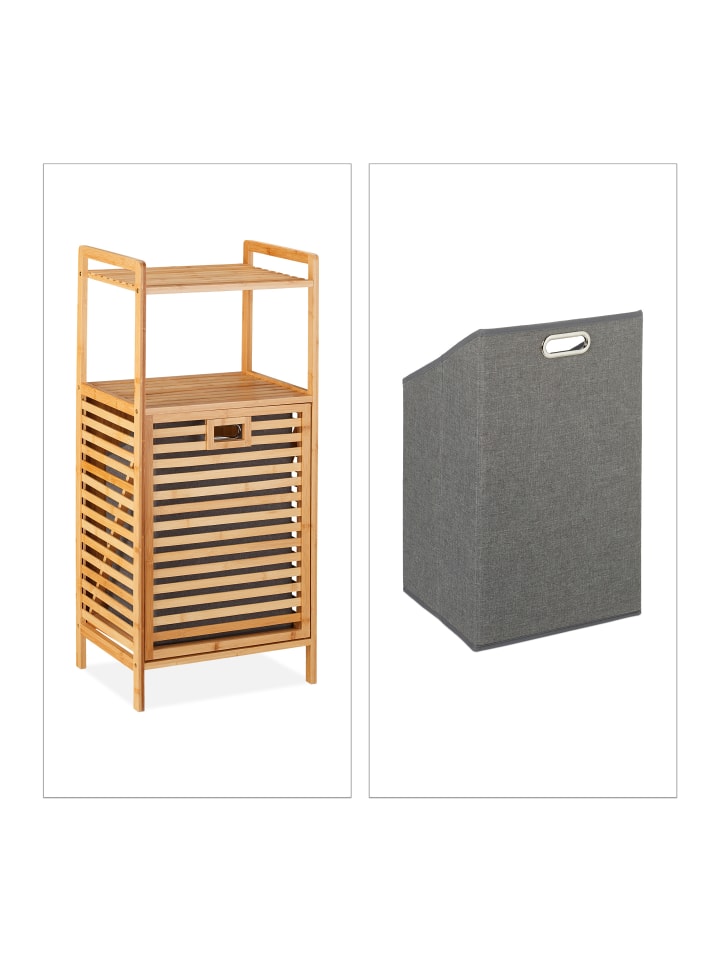 relaxdays Badregal mit Wäschekorb - (B)44 x (H)96 x (T)33 cm günstig kaufen onesize