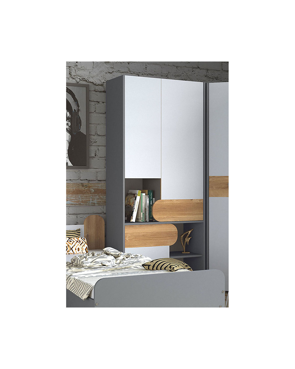 Kleiderschrank Stauraumschrank Carina 80cm 3-türig mit 3 offenen Fächern