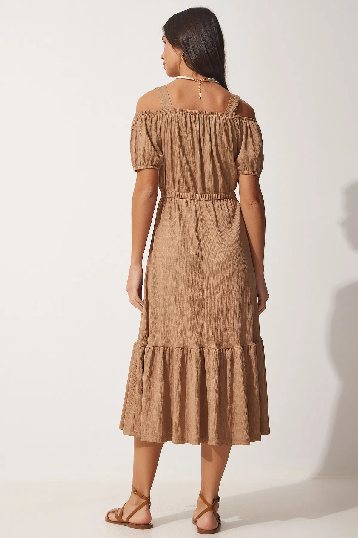 Happiness İstanbul  Damen-Sommer-Strickkleid mit Keksträgern, trägerlos, AP00182