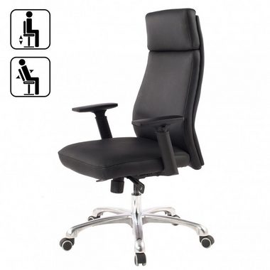 FINEBUY Schreibtischstuhl FB90362 (Echtleder Schwarz Bürostuhl Ergonomisch Kopfstütze), Schreibtischstuhl Drehbar, Drehstuhl Wippfunktion