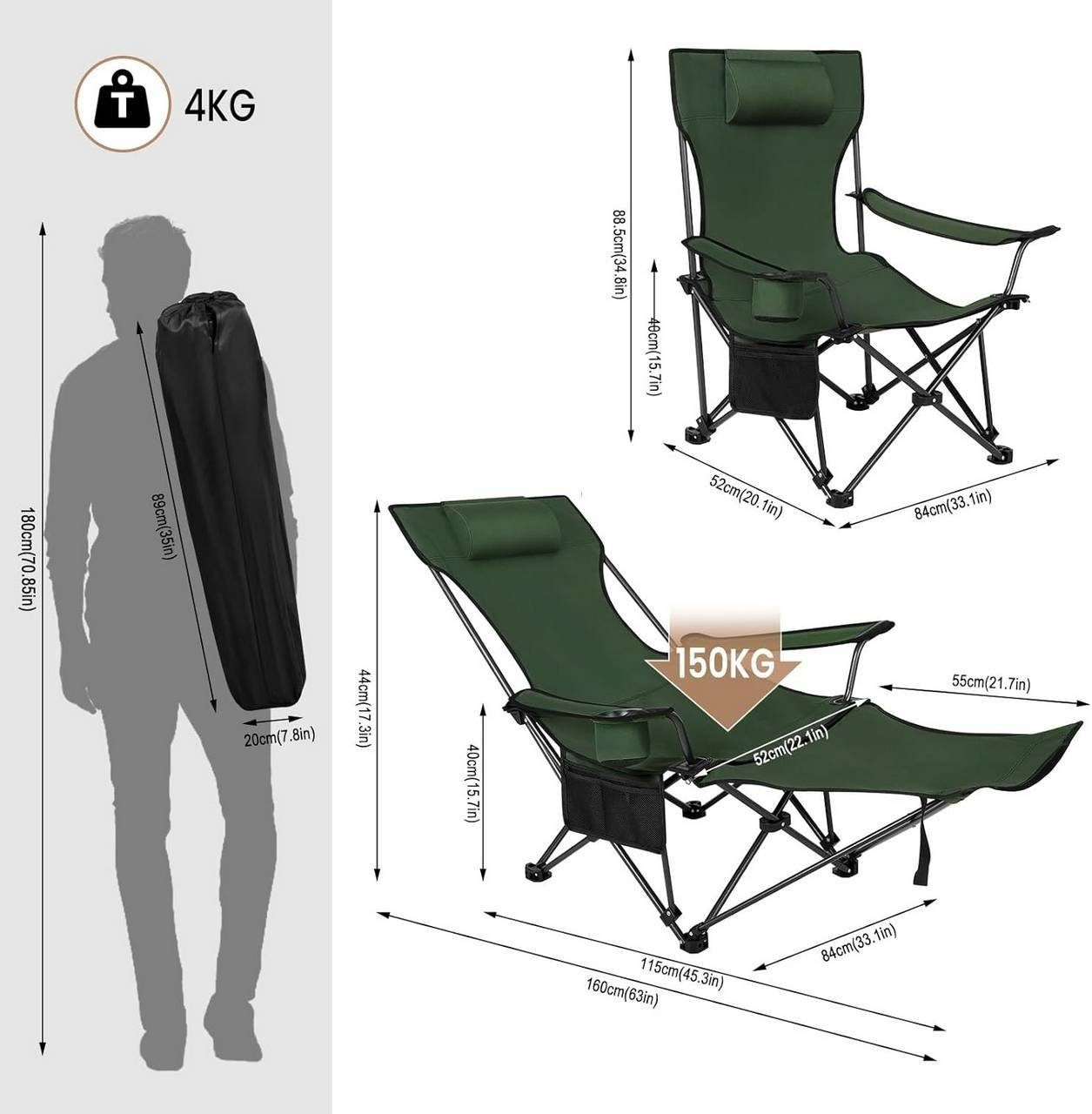 Woltu Campingstuhl (1 St), klappbar für Outdoor mit Armlehnen Getränkehalter