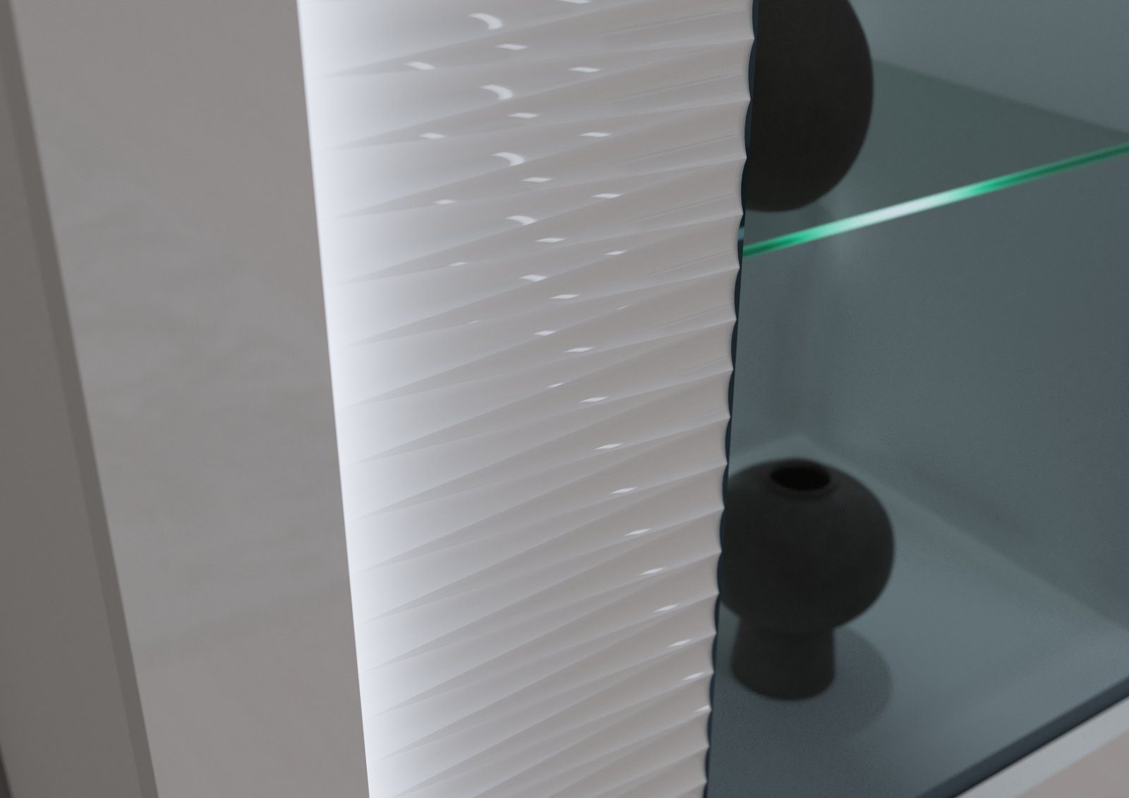 xonox.home Wohnwand Skylight, (4-teiliges Set in weiß Hochglanz, Breite 335 - 365 cm), mit Soft-Close, inklusive LED Frontbeleuchtung