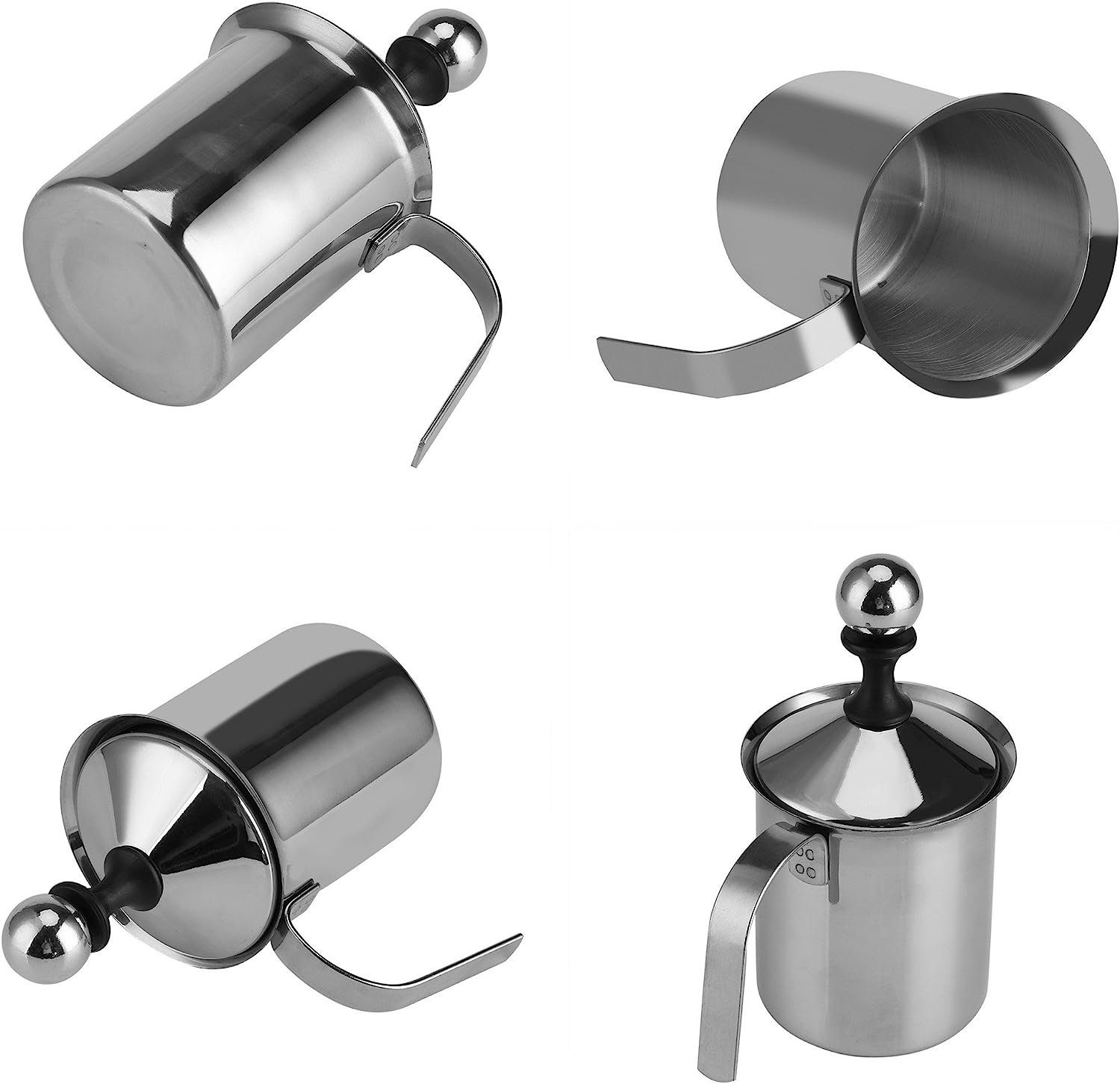 ZanMax Milchaufschäumer Manueller Milchaufschäumer, 400 ml/ 800 ml, Edelstahl mit Doppelsieb