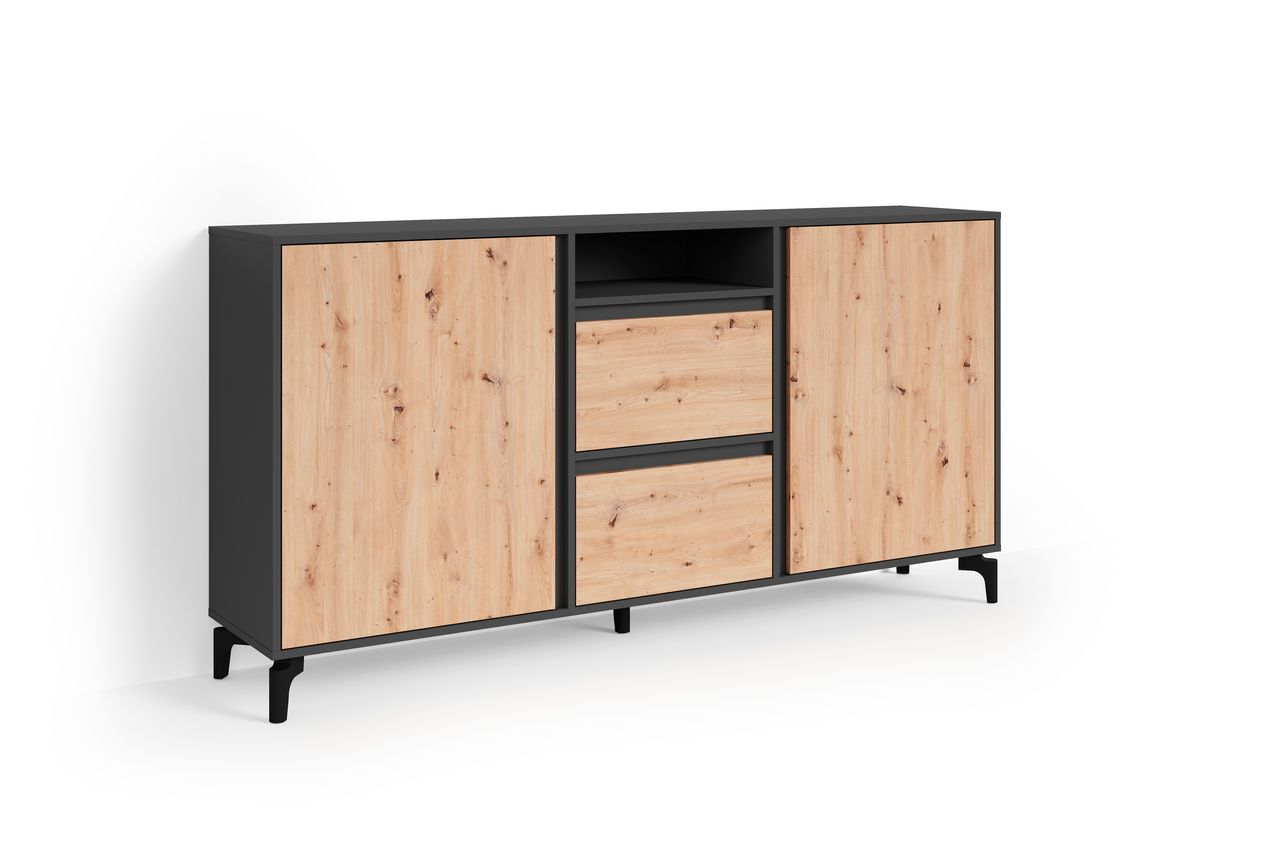 byLiving BLACKWOOD Sideboard, Breite 180 cm, anthrazit, Eiche-Optik