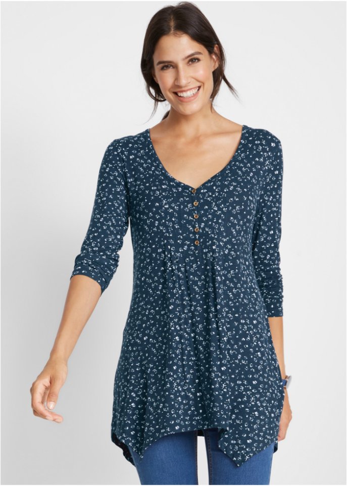 Jersey-Shirt mit Zipfelsaum, Langarm