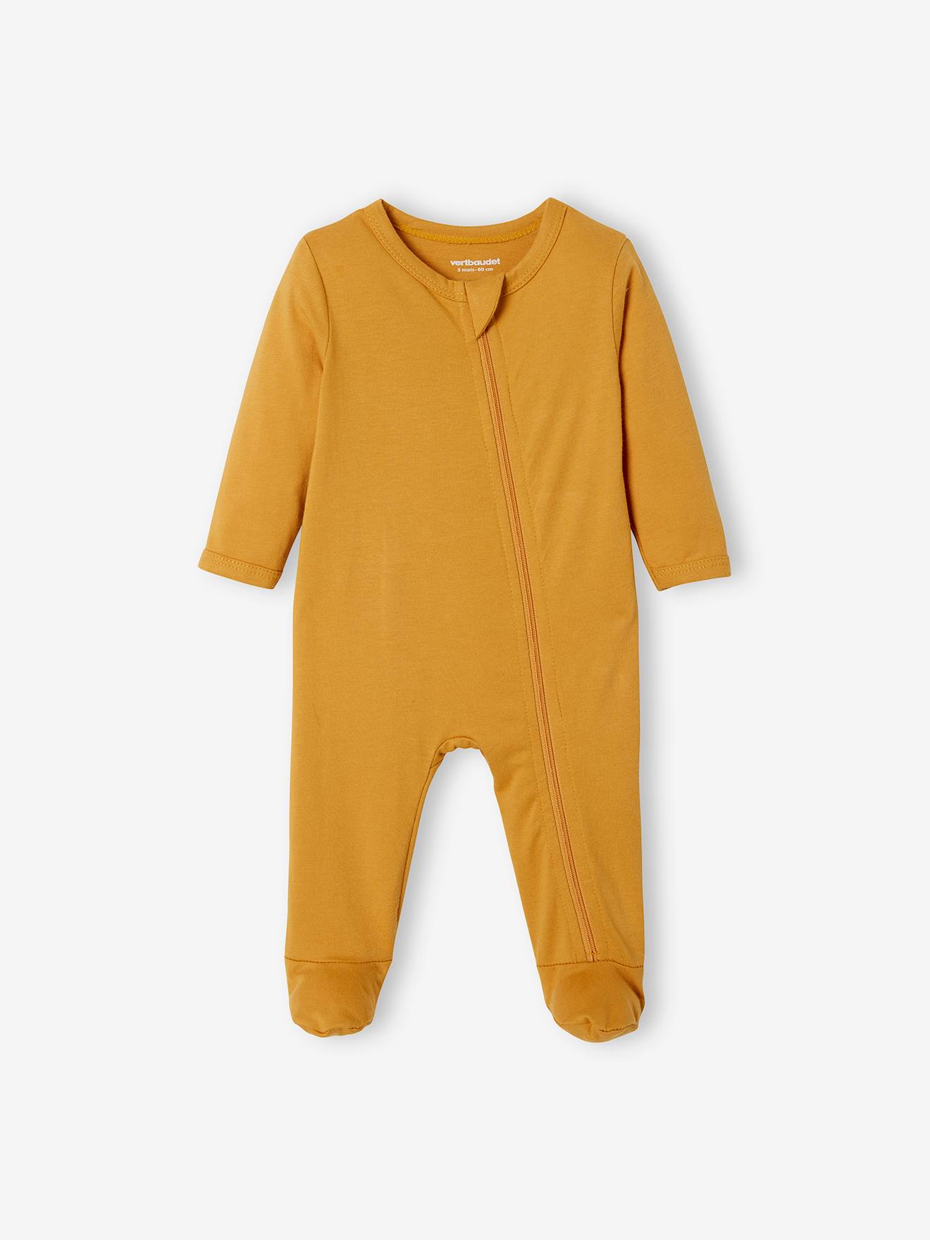 Lot de 3 pyjamas bébé en jersey ouverture zippée BASICS lot moutarde