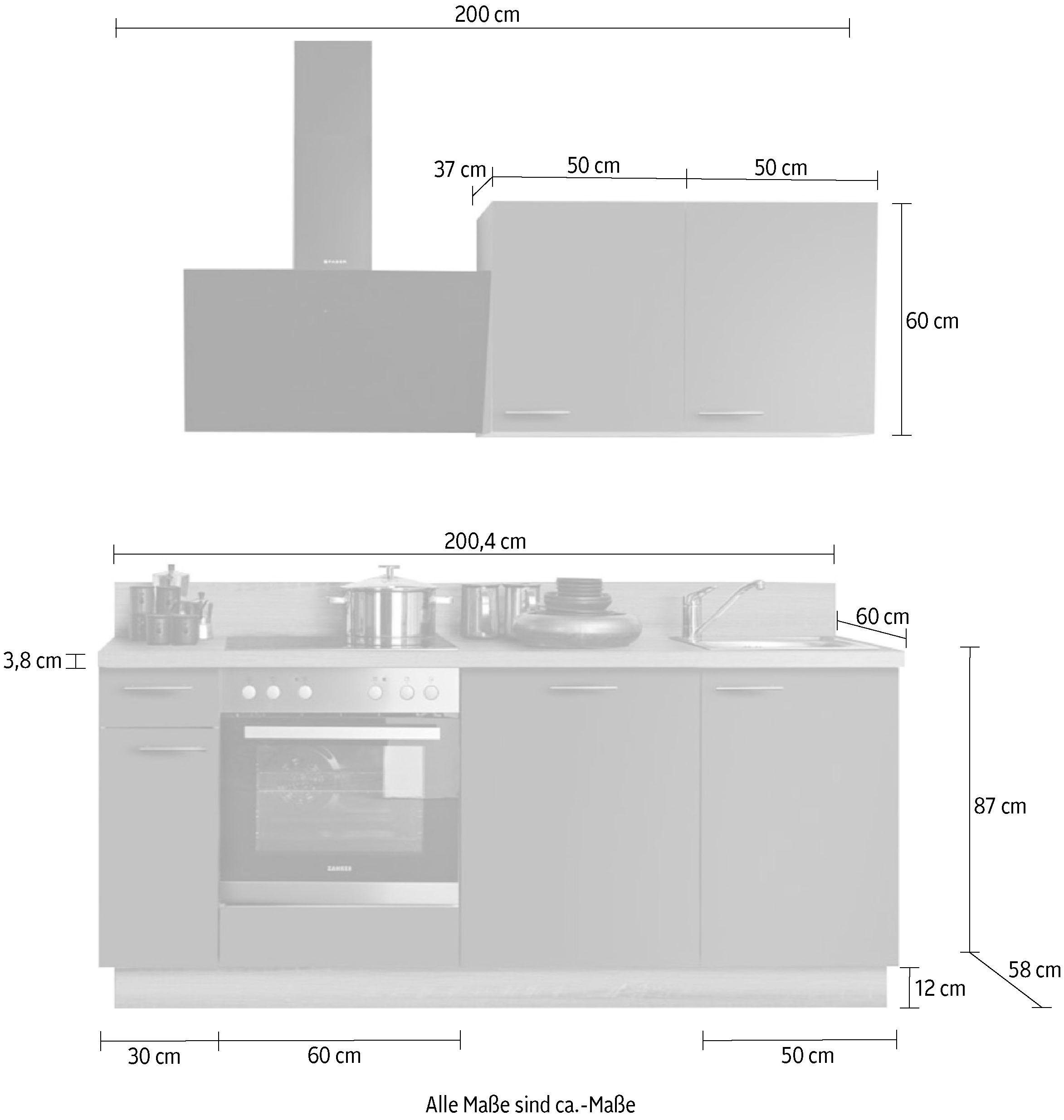 Express Küchen Küche Scafa, vormontiert, ohne E-Geräte, Vollauszug, Soft-Close, Breite 200 cm