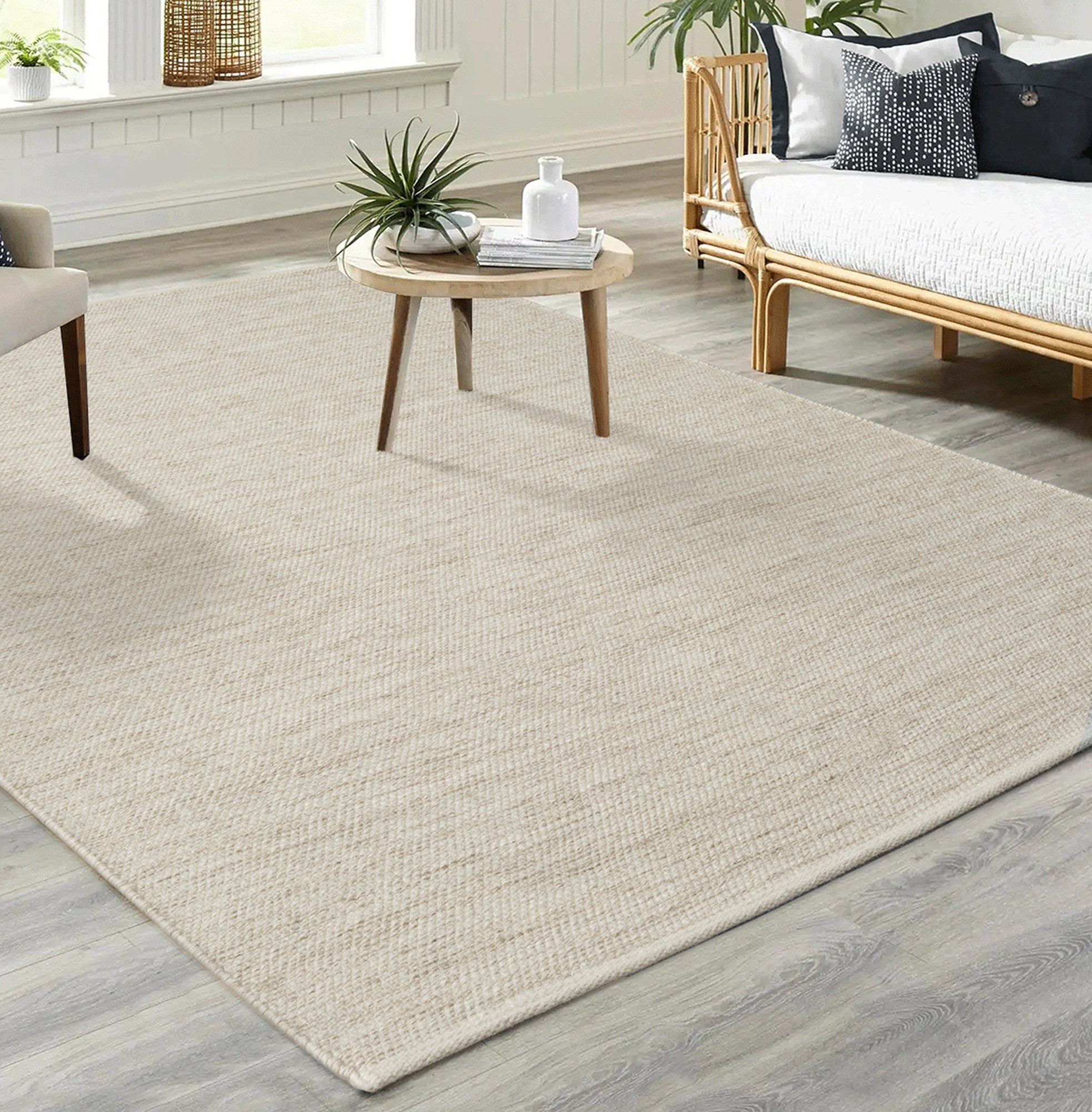 Wollteppich Boho Natur Wool Handgewebter Wollteppich, Wohnzimmer, Schlafzimmer, merinos, rechteckig, Höhe: 10 mm, Handweb Teppich, elegant, zeitloses Design, hochwertig, Kurzflor