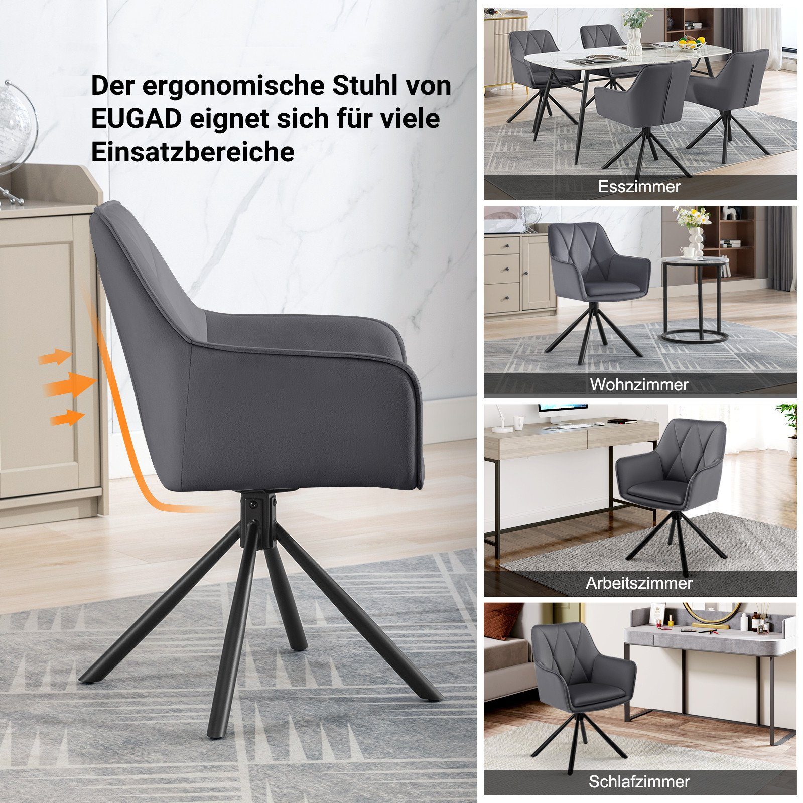 EUGAD 4-Fußstuhl (4 St), Esszimmerstühle drehbar, mit Armlehnen Rückenlehne