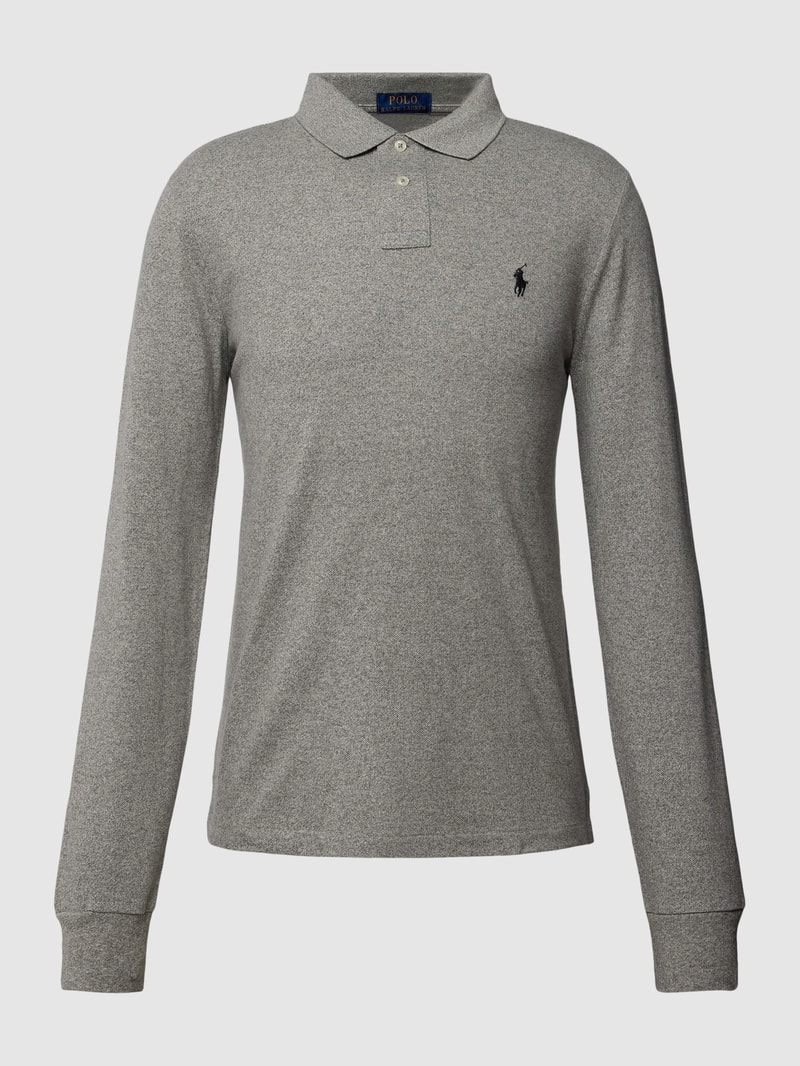 Slim Fit Poloshirt mit Label-Stitching in hellgrau meliert