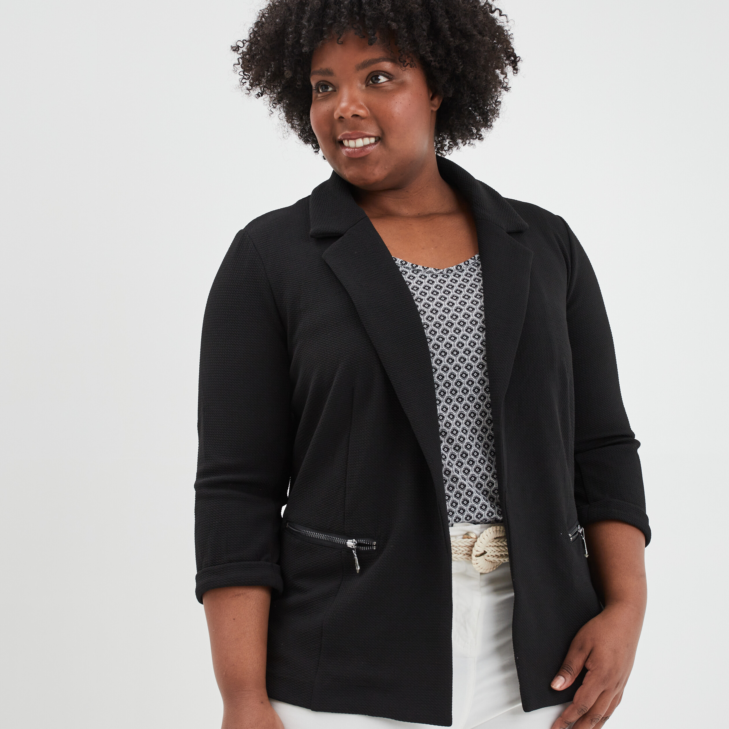 Veste ajustée manches 3 4 noir femme grande taille | La Halle