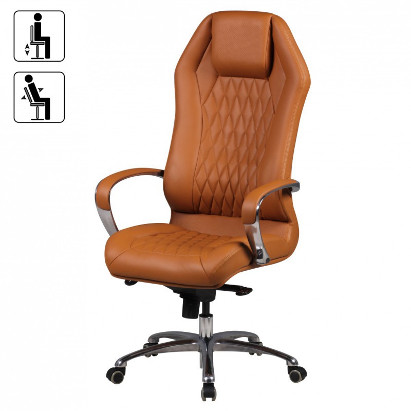 Amstyle Chefsessel Monterey Echtleder caramel Drehstuhl mit 3-Punkt-Multiblockwippmechanik