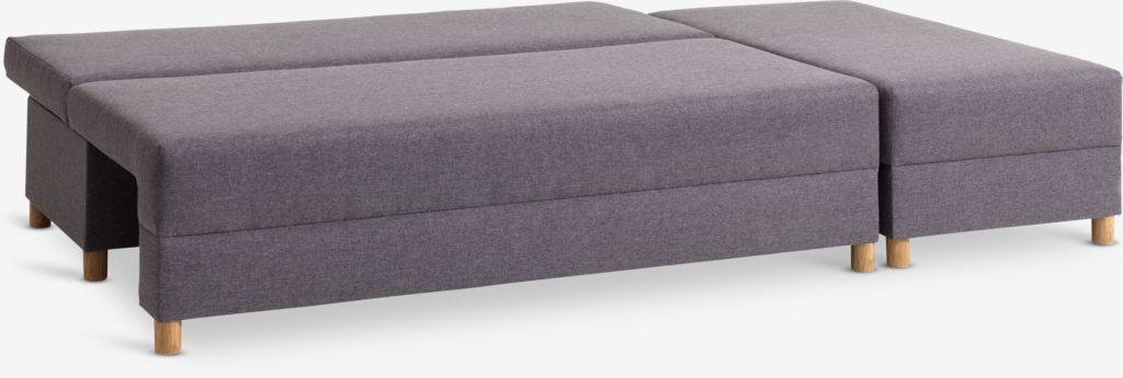 Sofa rozkładana HAMPEN z szezlongiem HAMPEN tkanina szara/kolor dębu