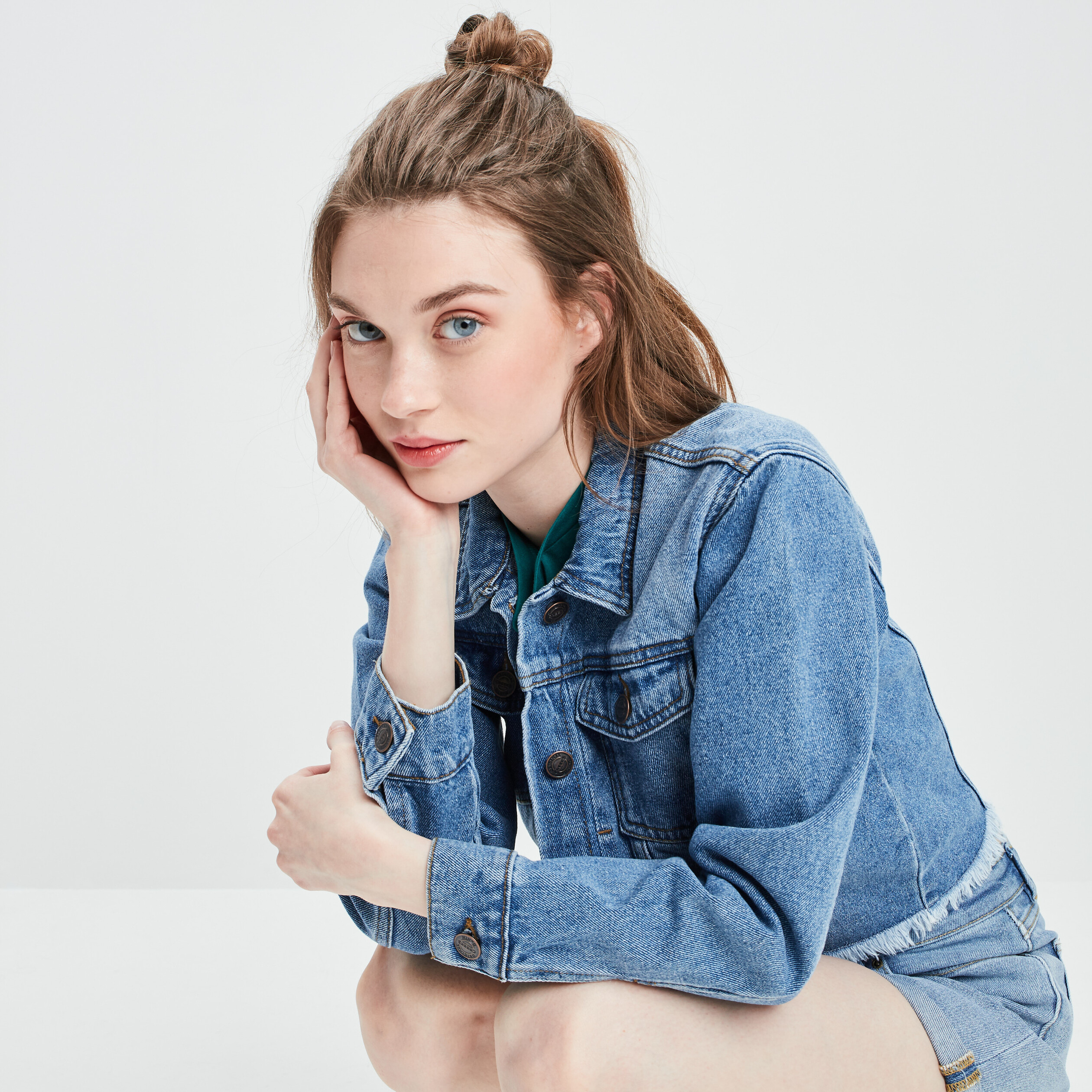 Veste droite en jean denim double stone femme | La Halle