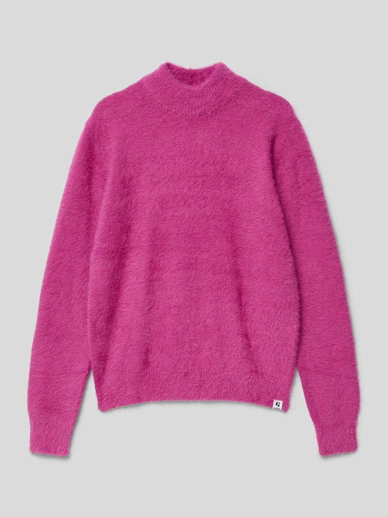 Strickpullover mit geripptem Rundhalsausschnitt in bordeaux rot