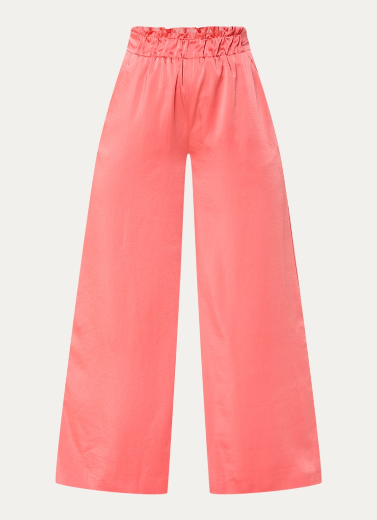 Pantaloni palazzo din satin Claudie Pierlot Pantin, talie înaltă, cu buzunare laterale și croială lată.