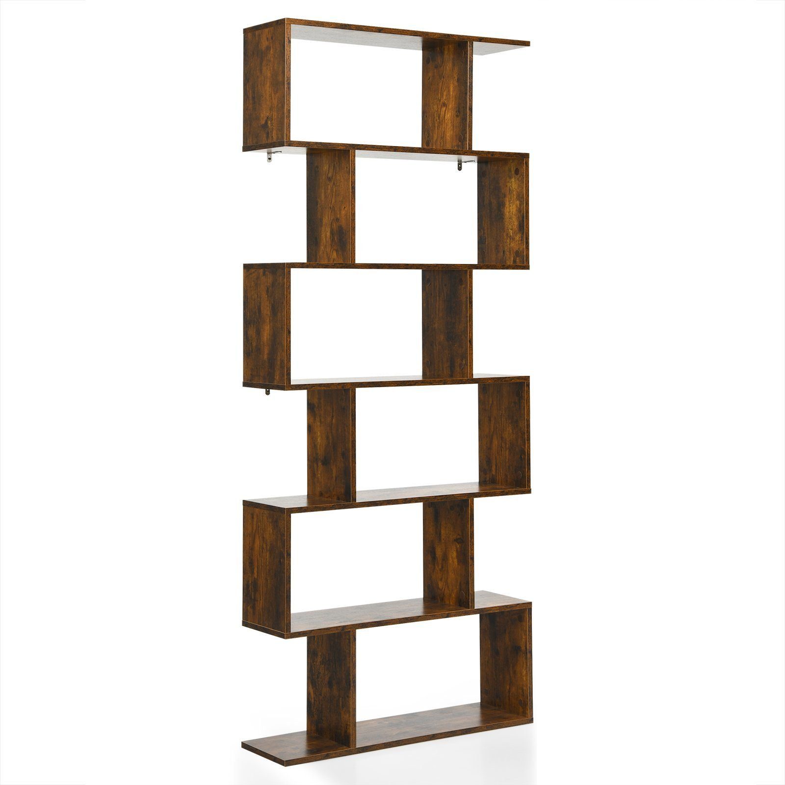 COSTWAY Bücherregal, Standregal mit 6 Fächern, 20 kg/Ebene, 80x23x192cm, braun