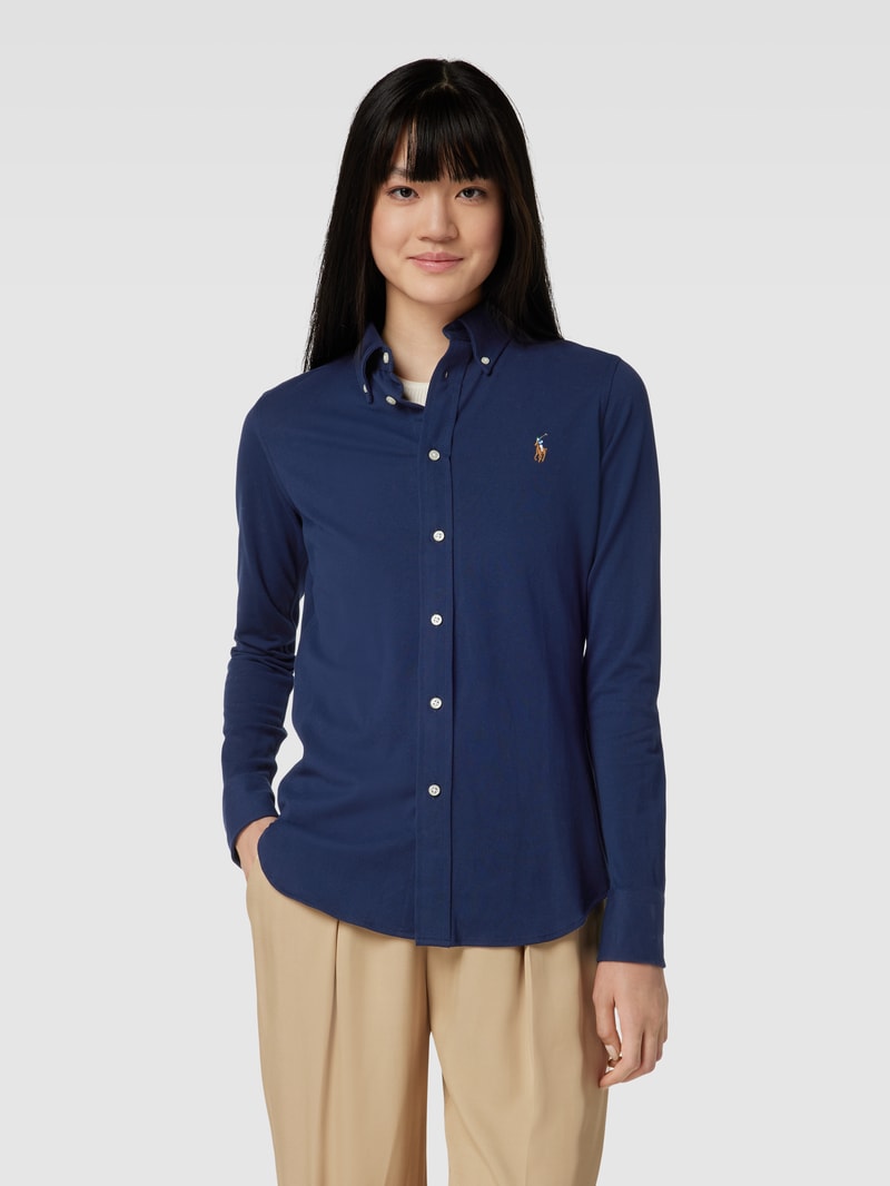Hemdbluse mit Label-Stitching Modell 'HEIDI' in marineblau