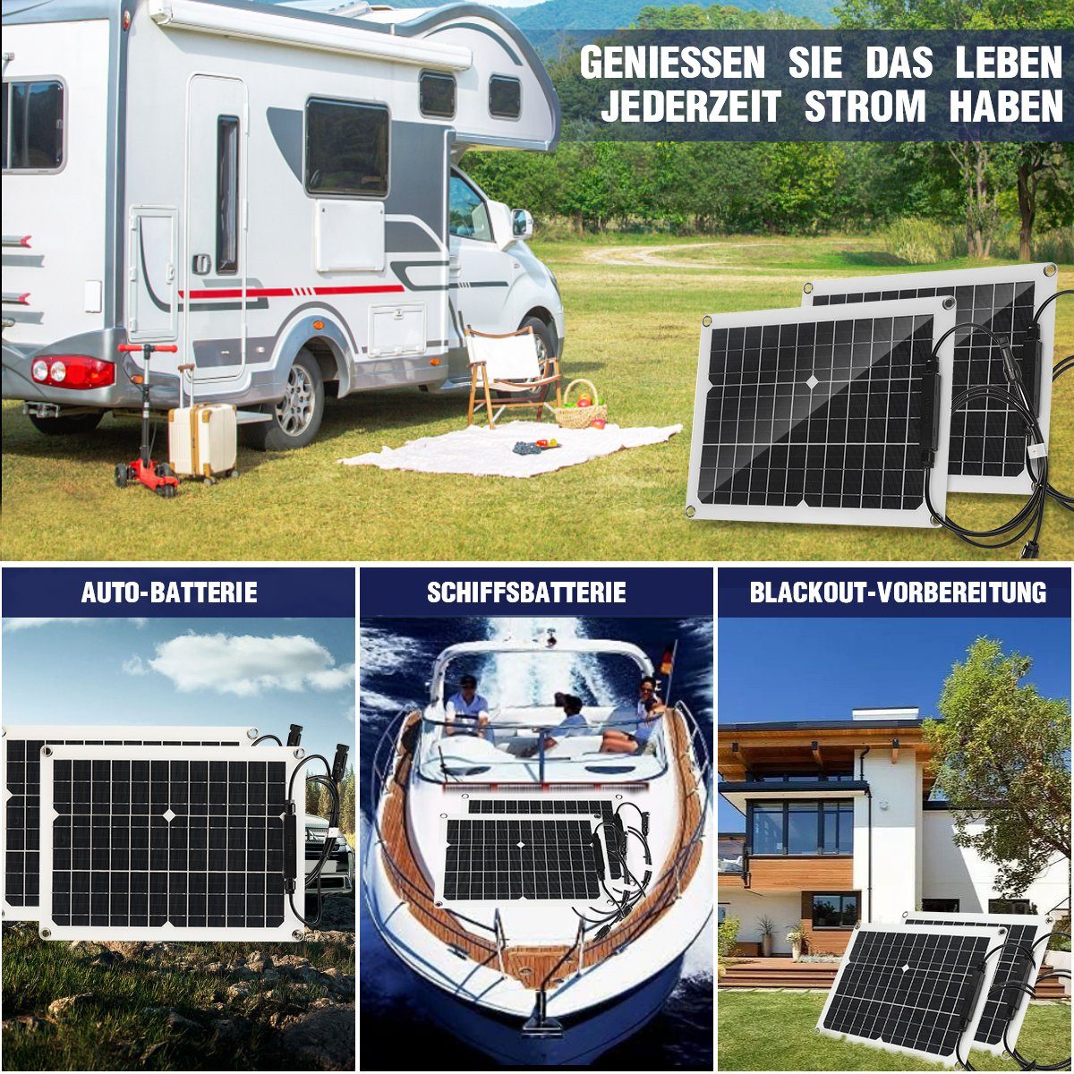 iscooter Solarmodul 200W Solarpanel Monokristallines Solarstrom-Kit, IP65, 200,00 W, Solarstrom-Kit, Solarpanel Stromerzeuger Solaranlage