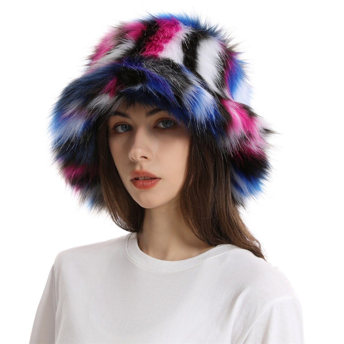 Rutaqian Fischerhut Winter Wärmer Eimer Hut Flauschige Fischermütze für Damen Mädchen (Wintermützen für Frauen Kunstpelz Eimer Hut) Pelzig Fischerhut Bucket Hat
