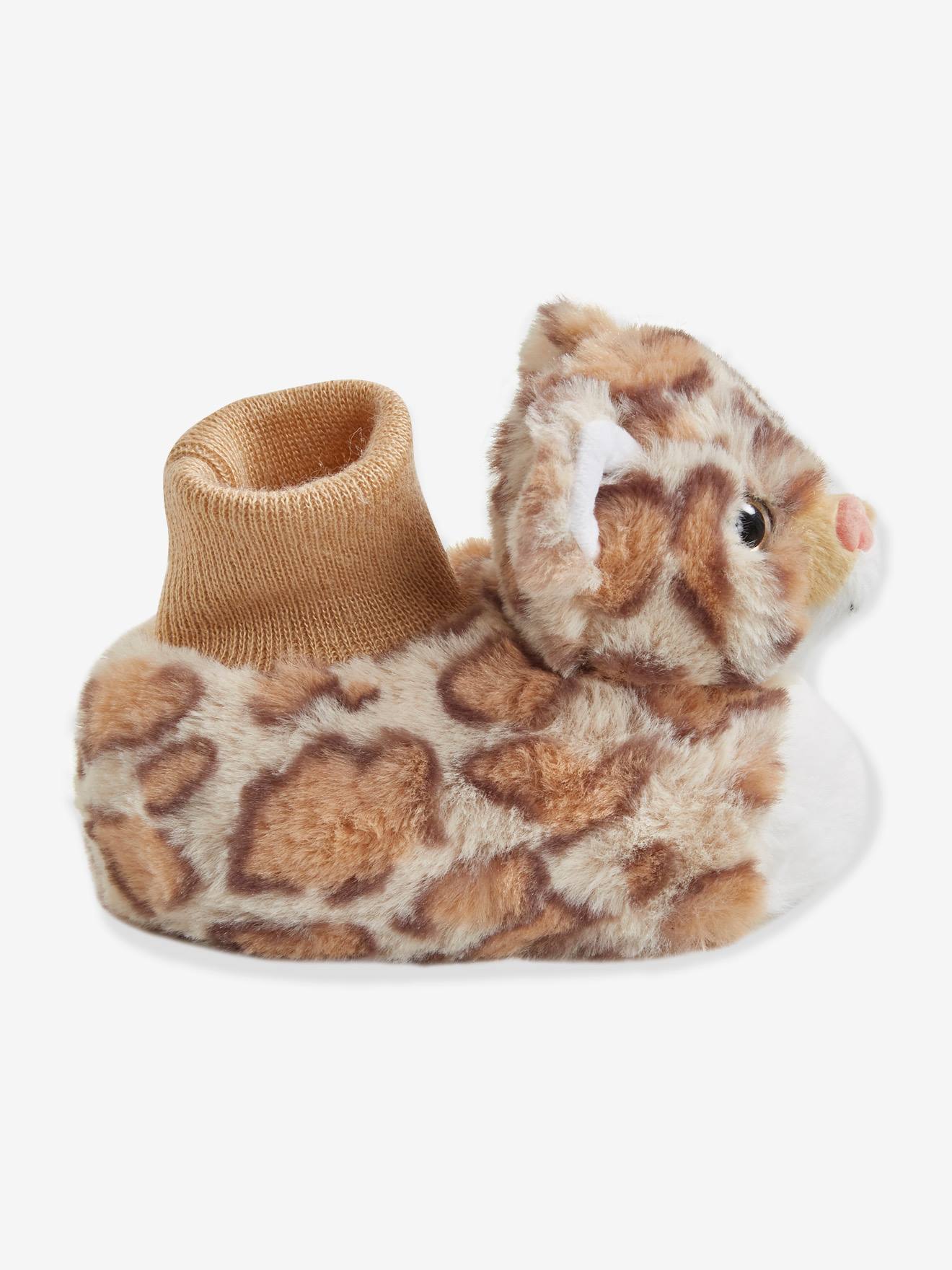 Vertbaudet Jungen Baby Plüsch-Hausschuhe, Leopard - beige leopard