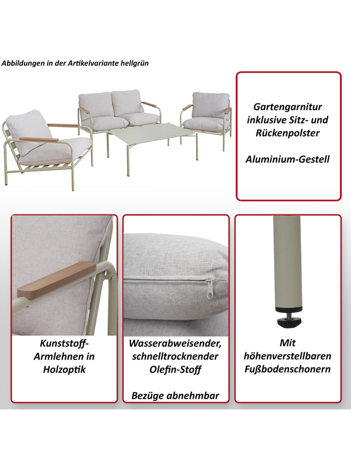 MCW Aluminium-Gartengarnitur O11, Hellgrün Polster beige günstig kaufen onesize