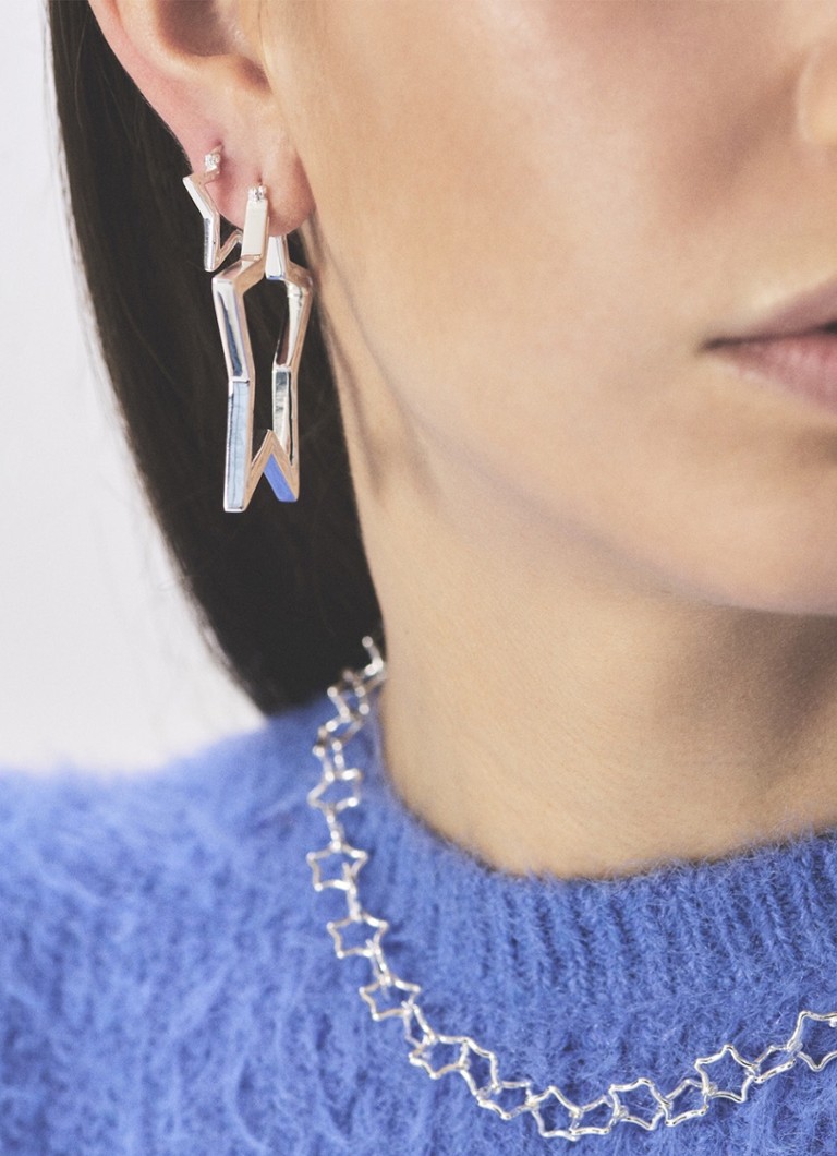 Anna + Nina Small Funky Star silver hoop earrings